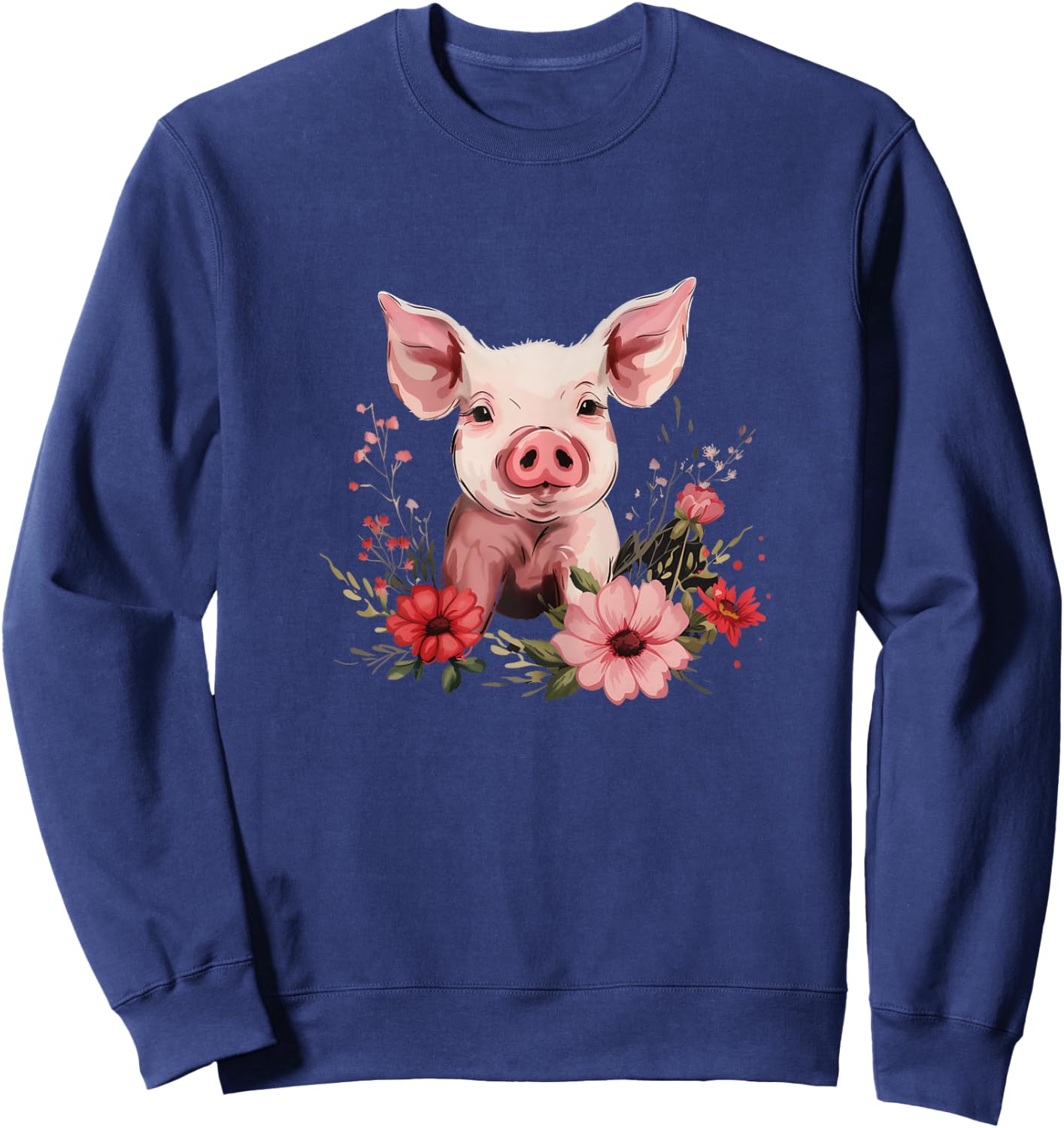 Pig Vintage Flowers Funny Cute Farm Animal Farming Farmer Sweatshirt - Sweatshirt | Navy