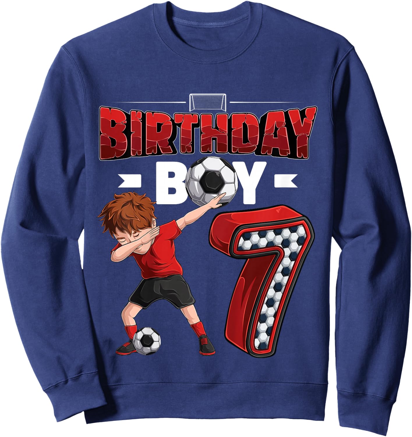 Kids Dabbing boy 7 Year Old Soccer Player 7th Birthday Party Sweatshirt - Sweatshirt | Navy