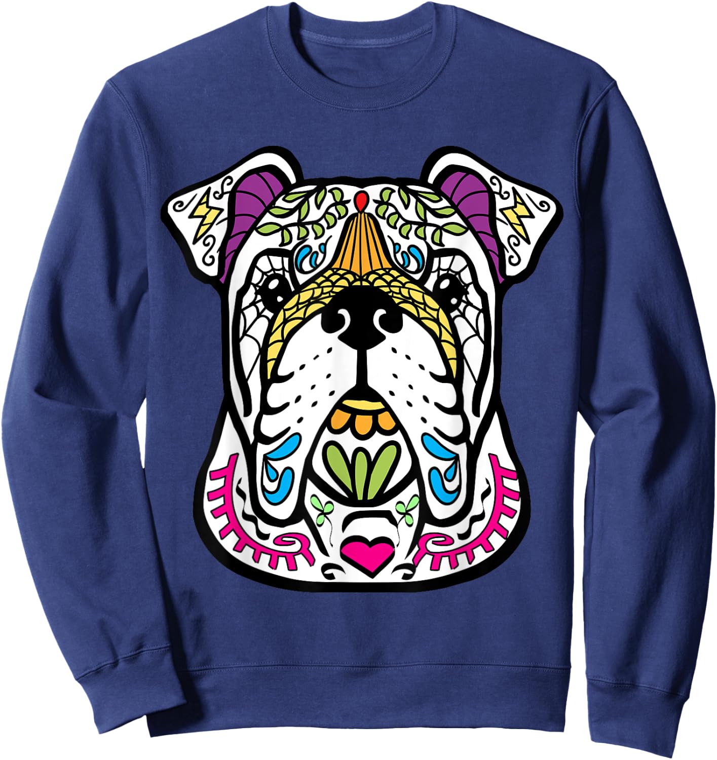 English Bulldog - Day Of The Dead Sugar Skull Dog Gift Women Kids Sweatshirt - Sweatshirt | Navy