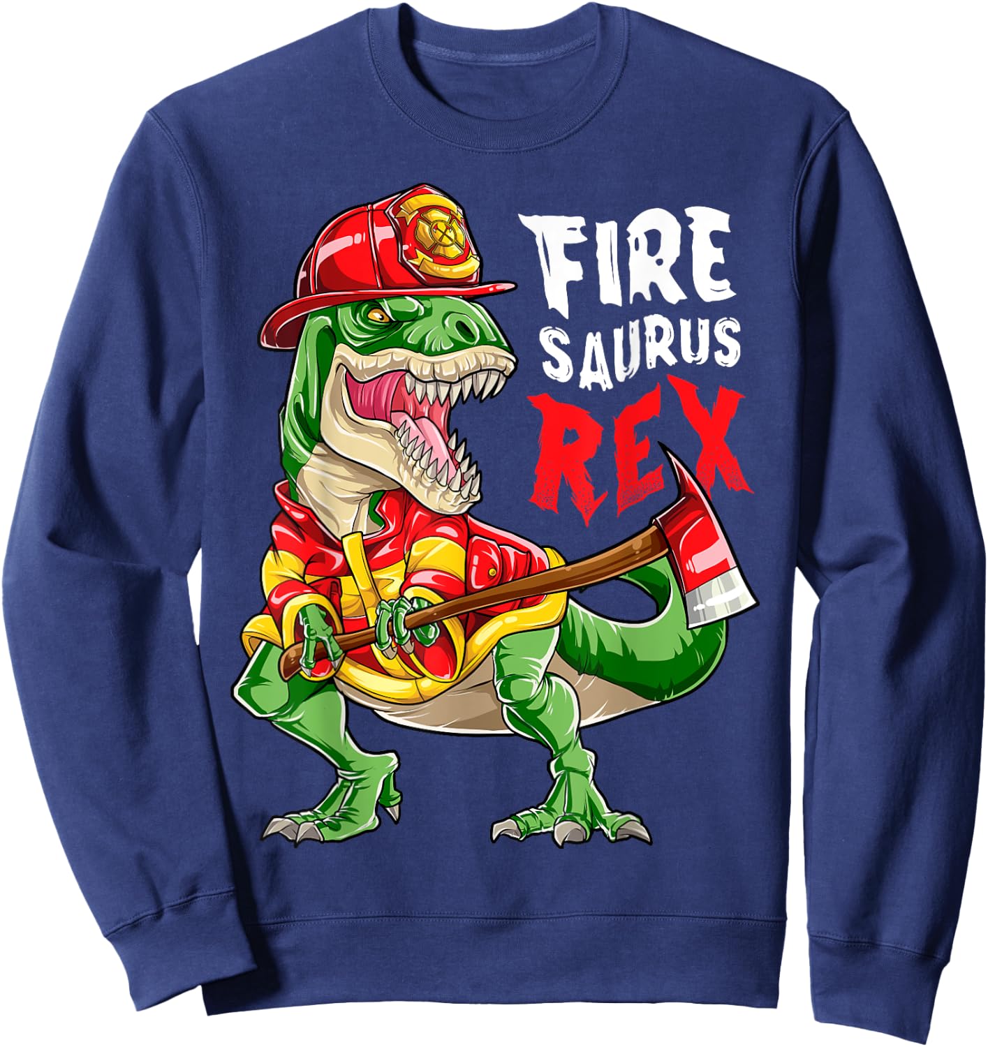 Dinosaur Firefighter Thin Red Line Men T rex Firefighting Sweatshirt - Sweatshirt | Navy