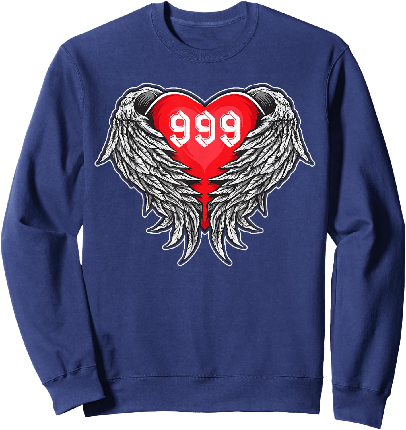 Angel Number 999 with Heart and Wings of Angel Small Sweatshirt - Sweatshirt | Navy