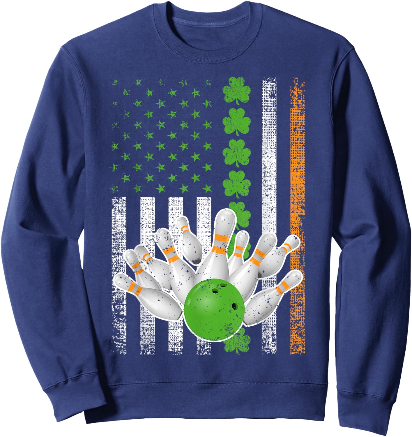Irish American Flag Lucky Bowling St Patrick's Day Kids Men Sweatshirt - Sweatshirt | Navy