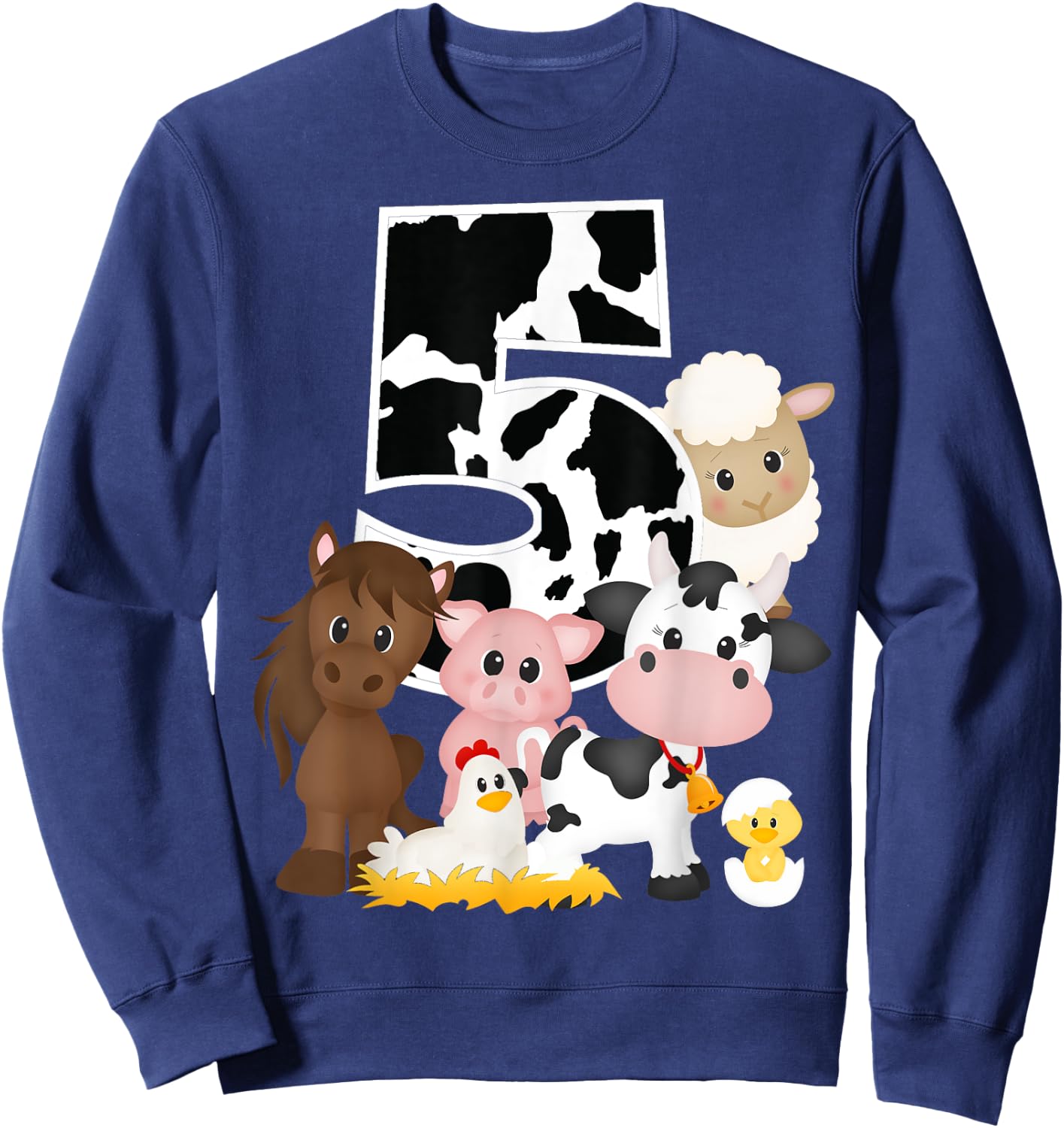 5th Birthday Farm Theme Birthday Gift 5 Years Old Toddler Kids Sweatshirt - Sweatshirt | Navy