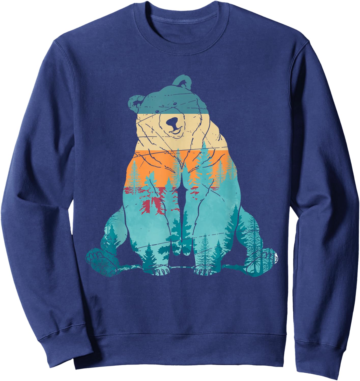 Grizzly Bear Animal of The Forest Nature Brown Bear Retro Brown Bear Sweatshirt - Sweatshirt | Navy