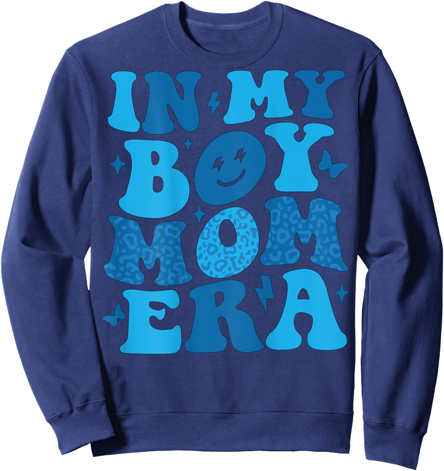 In My Boy Mom Era Groovy New Mama Club Retro Gender Reveal Sweatshirt - Sweatshirt | Navy
