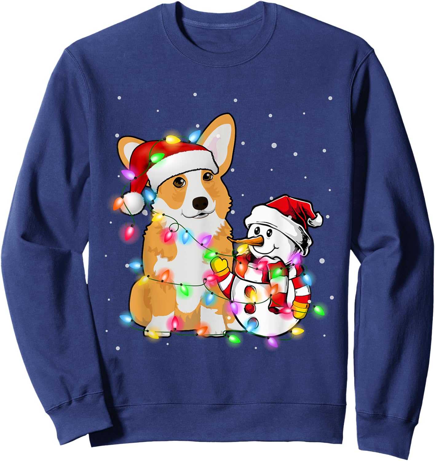 Funny Corgi Dog Christmas Snowman Xmas Lights Pajama Sweatshirt - Sweatshirt | Navy