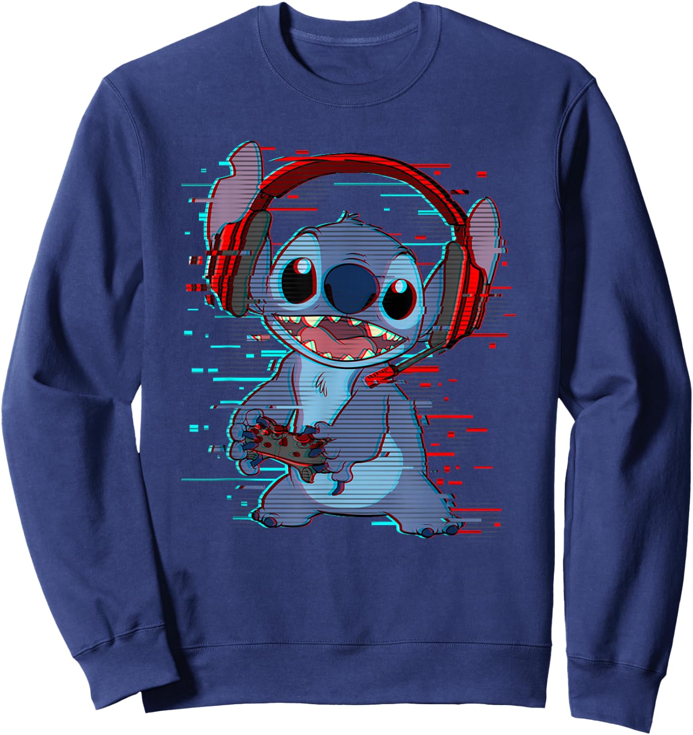 Disney Lilo & Stitch Gamer Glitch Headset and Controller Sweatshirt - Sweatshirt | Navy