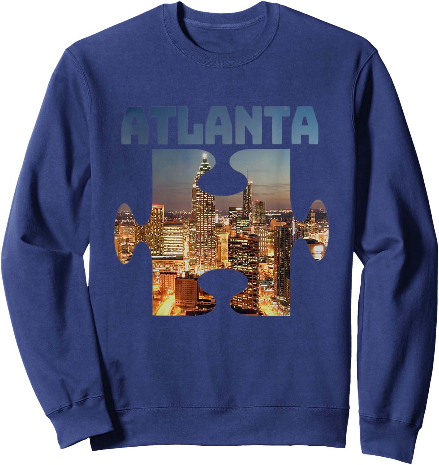 Atlanta Georgia City Skyline Souvenir Puzzle Piece Gift Sweatshirt - Sweatshirt | Navy