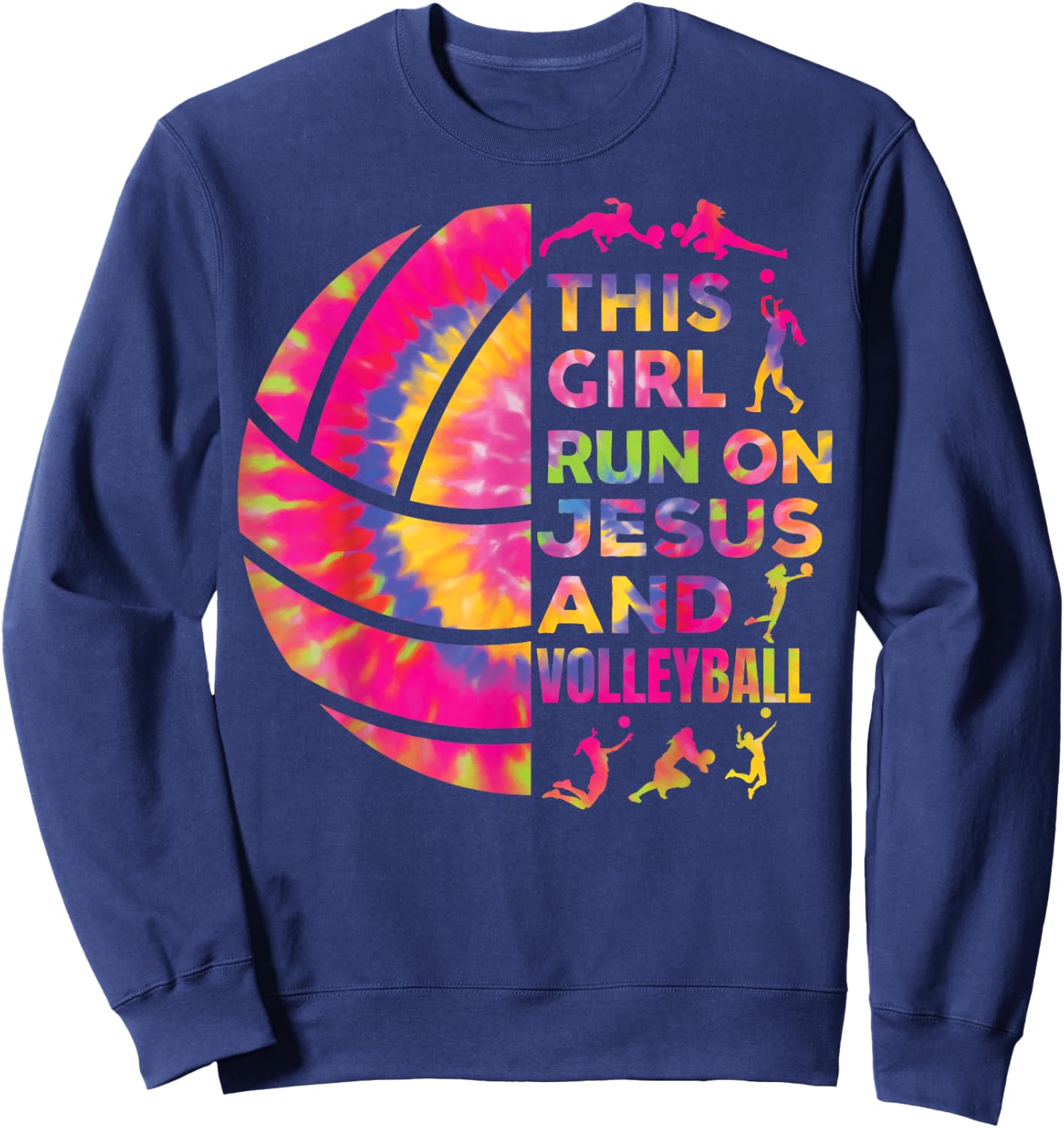 Women Volleyball Teen Girl Runs On Jesus And Volleyball Sweatshirt - Sweatshirt | Navy