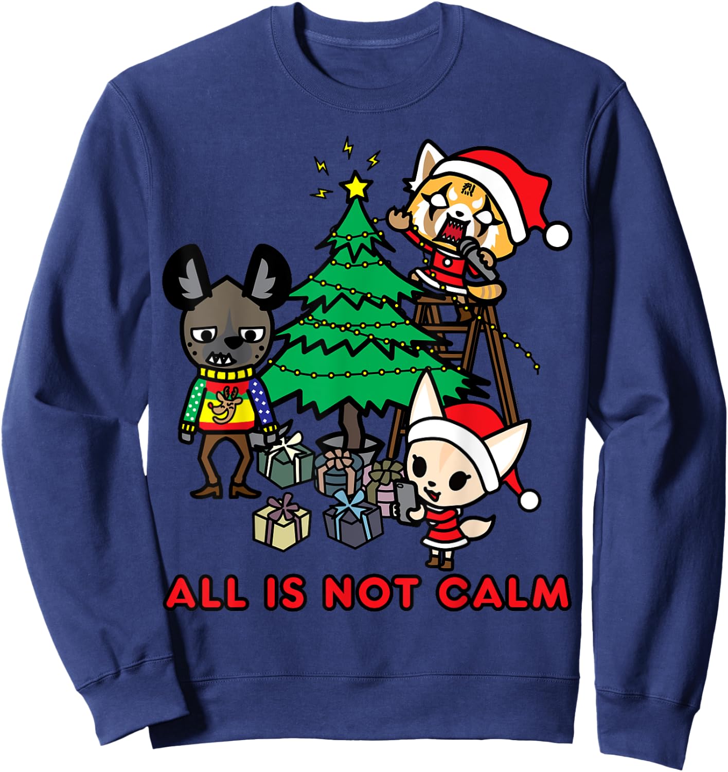 Aggretsuko All is Not Calm Christmas Sweatshirt - Sweatshirt | Navy