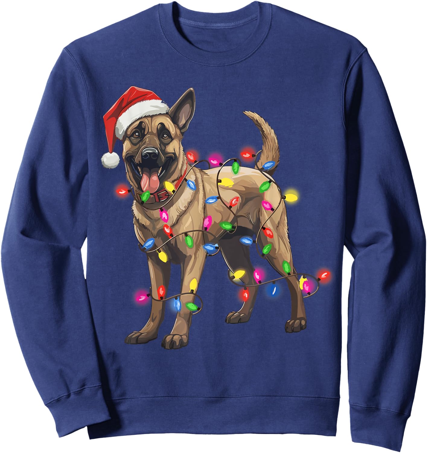 Dog Christmas Santa Hat Belgian Malinois Dog Lover Xmas Gift Women Sweatshirt - Sweatshirt | Navy