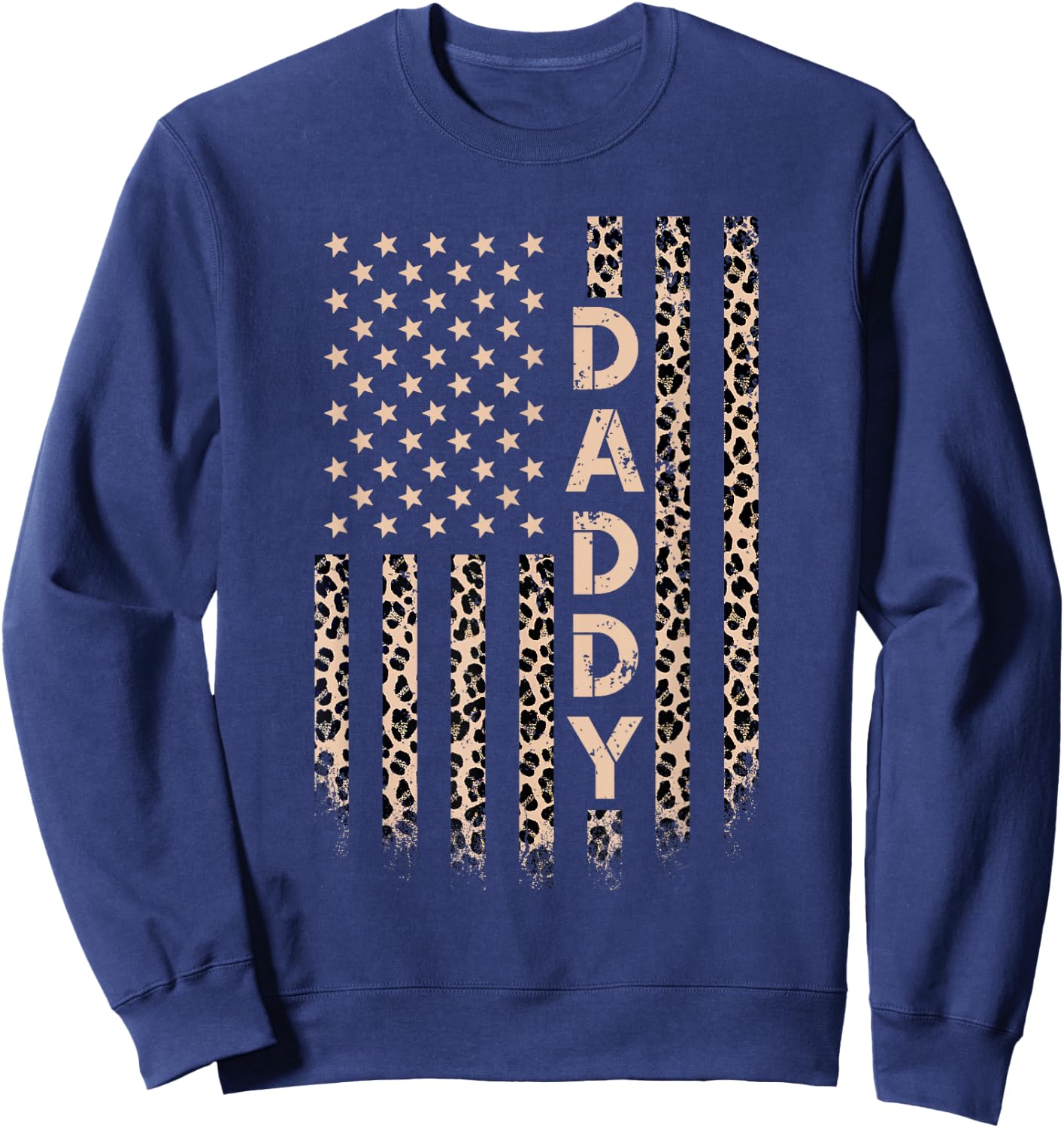 Daddy American Flag USA Leopard Print Dad Sweatshirt - Sweatshirt | Navy