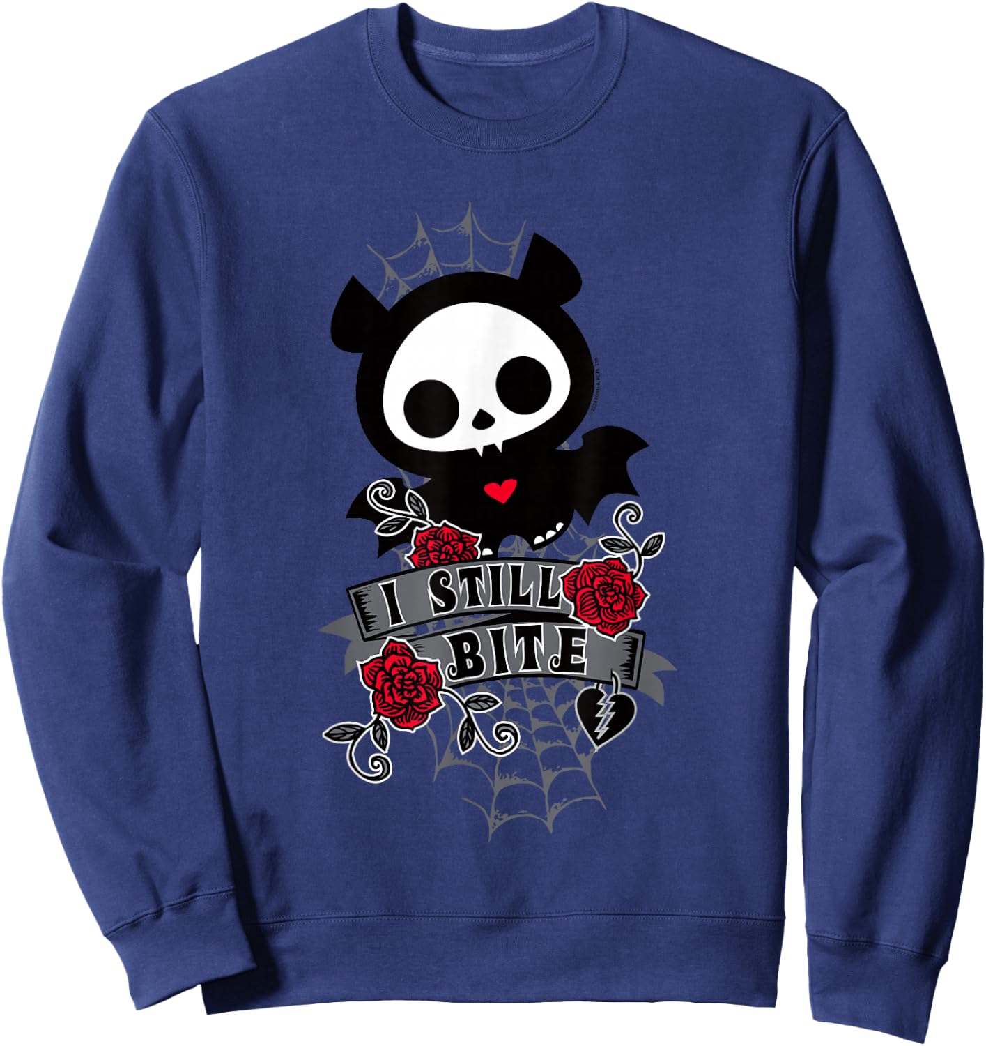 Skelanimals Diego Bat Cute I Still Bite Floral Rose Portrait Sweatshirt - Sweatshirt | Navy
