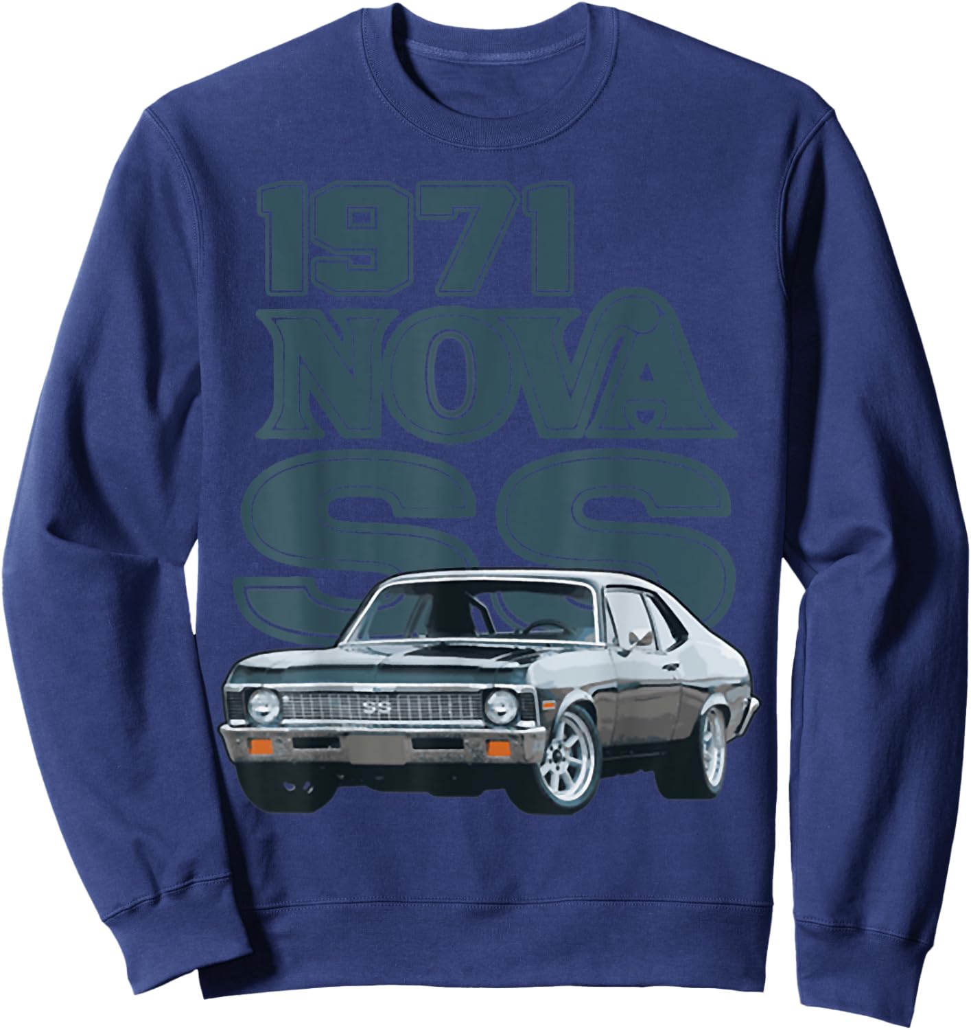 1971 71 Chevys Nova 2 Classic Car Old School Muscle Car Sweatshirt - Sweatshirt | Navy