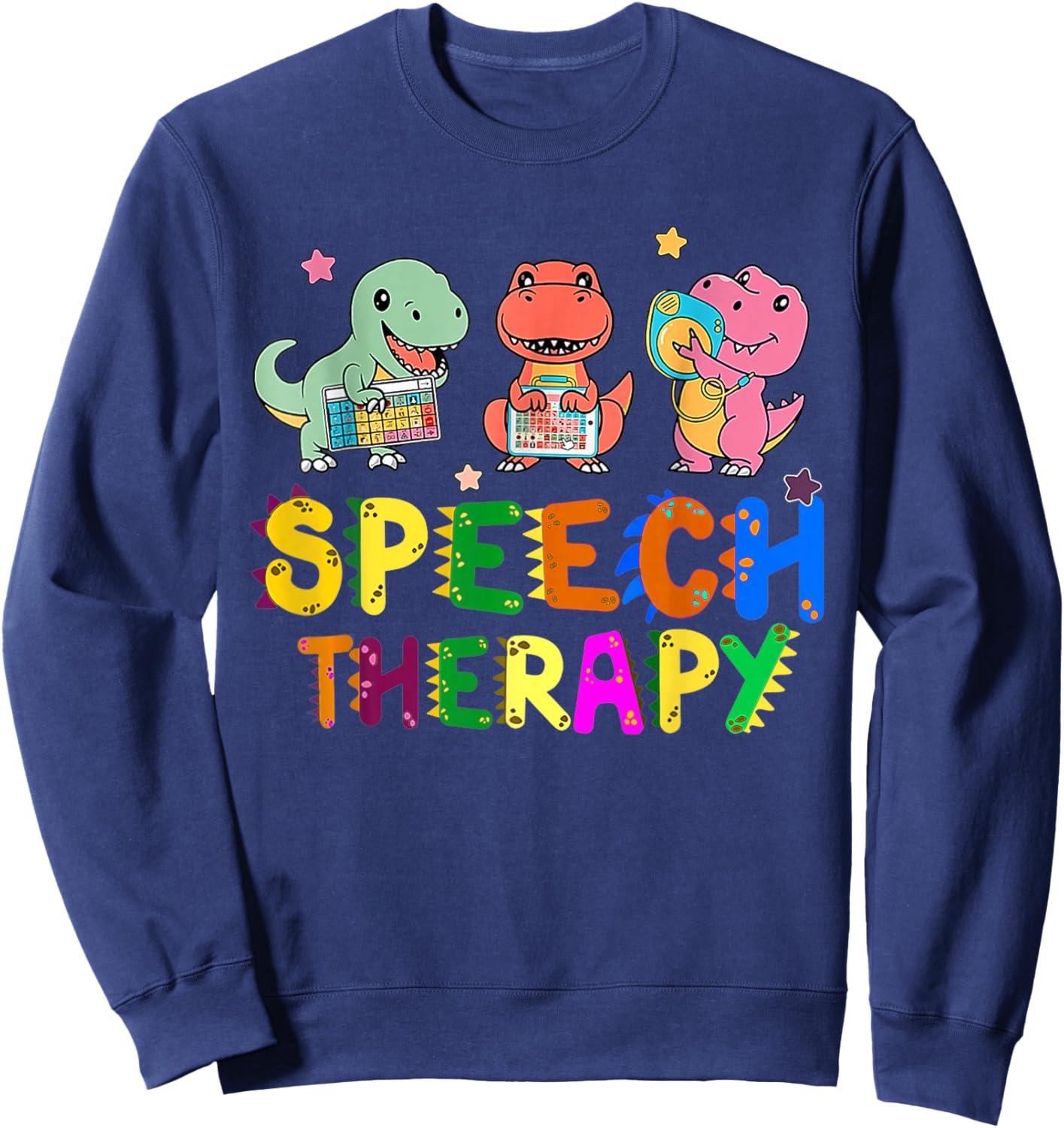 Speech Therapy Cute Dinosaur Gifts -Adult Black Small Short Sleeve Cartoon Cute Dinosaur-Theme Sweatshirt - Sweatshirt | Navy