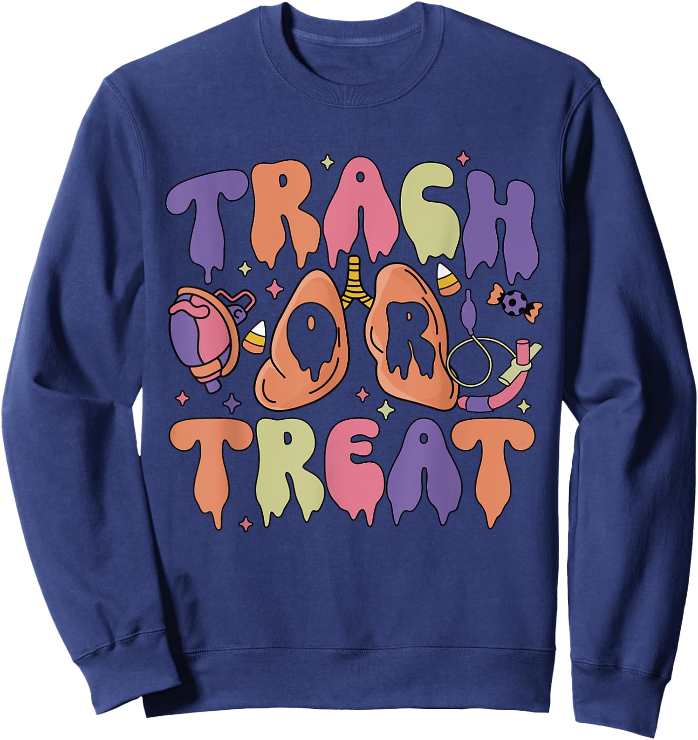 Retro Nurse Respiratory Therapist Halloween Trach or Treat Sweatshirt - Sweatshirt | Navy