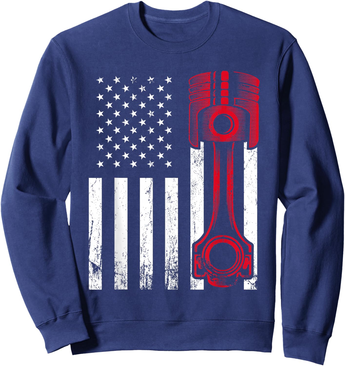 Car Enthusiast - American Flag Piston Muscle Car Gift Sweatshirt - Sweatshirt | Navy