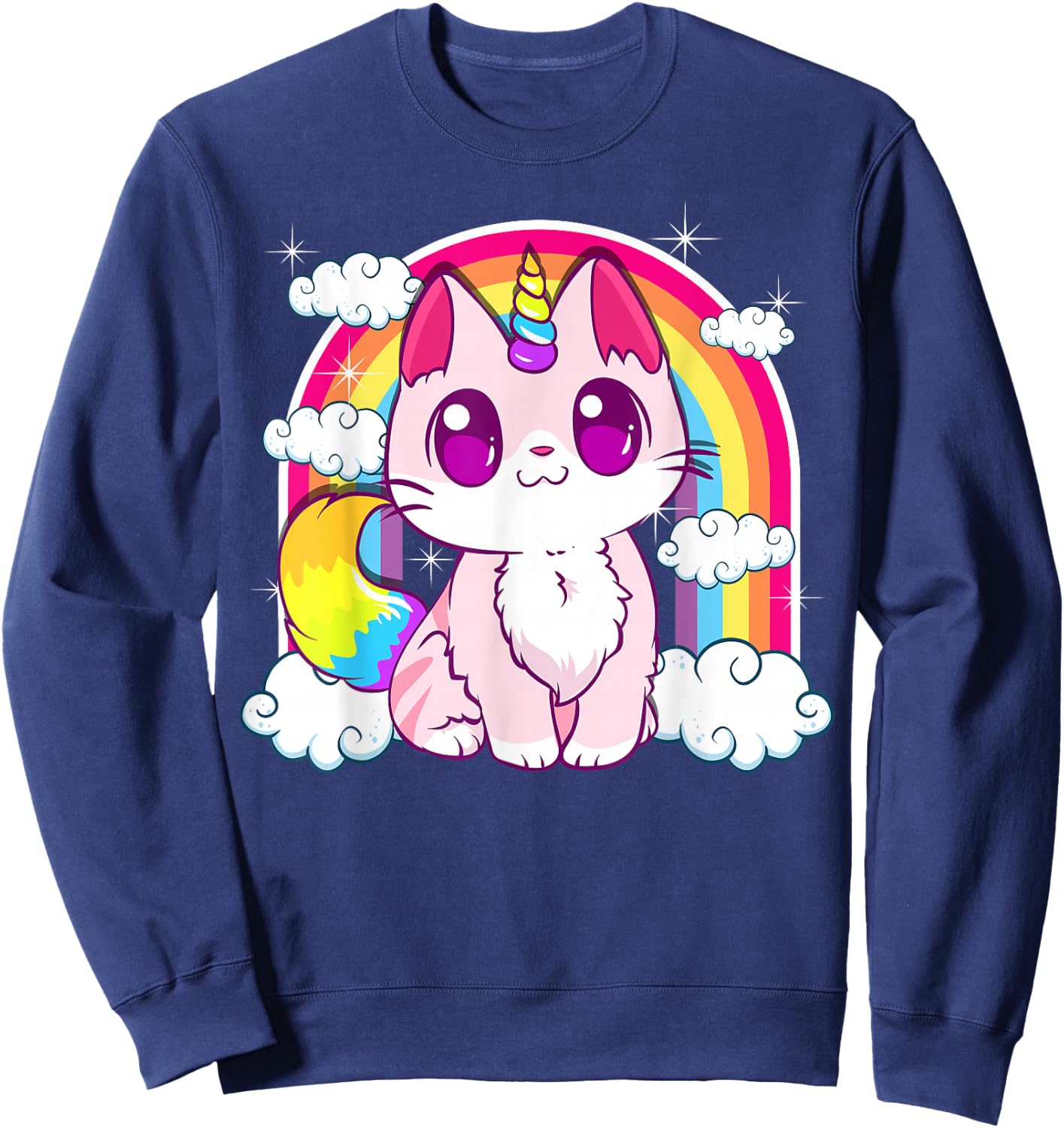 Cute Unicorn Cat Adorable Smiling Rainbow Kitty Sweatshirt - Sweatshirt | Navy