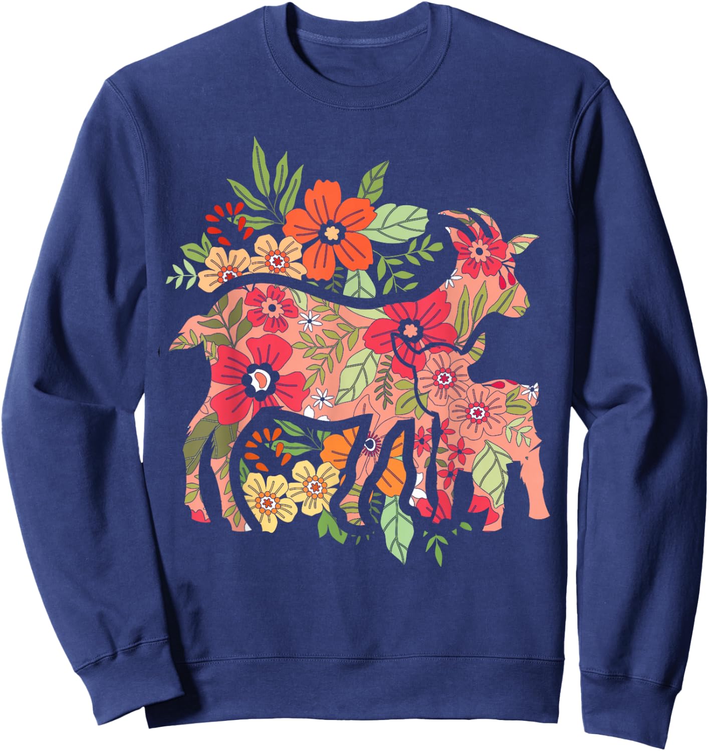 Agriculture Farm Animal Flowers Vintage Goat Sweatshirt - Sweatshirt | Navy