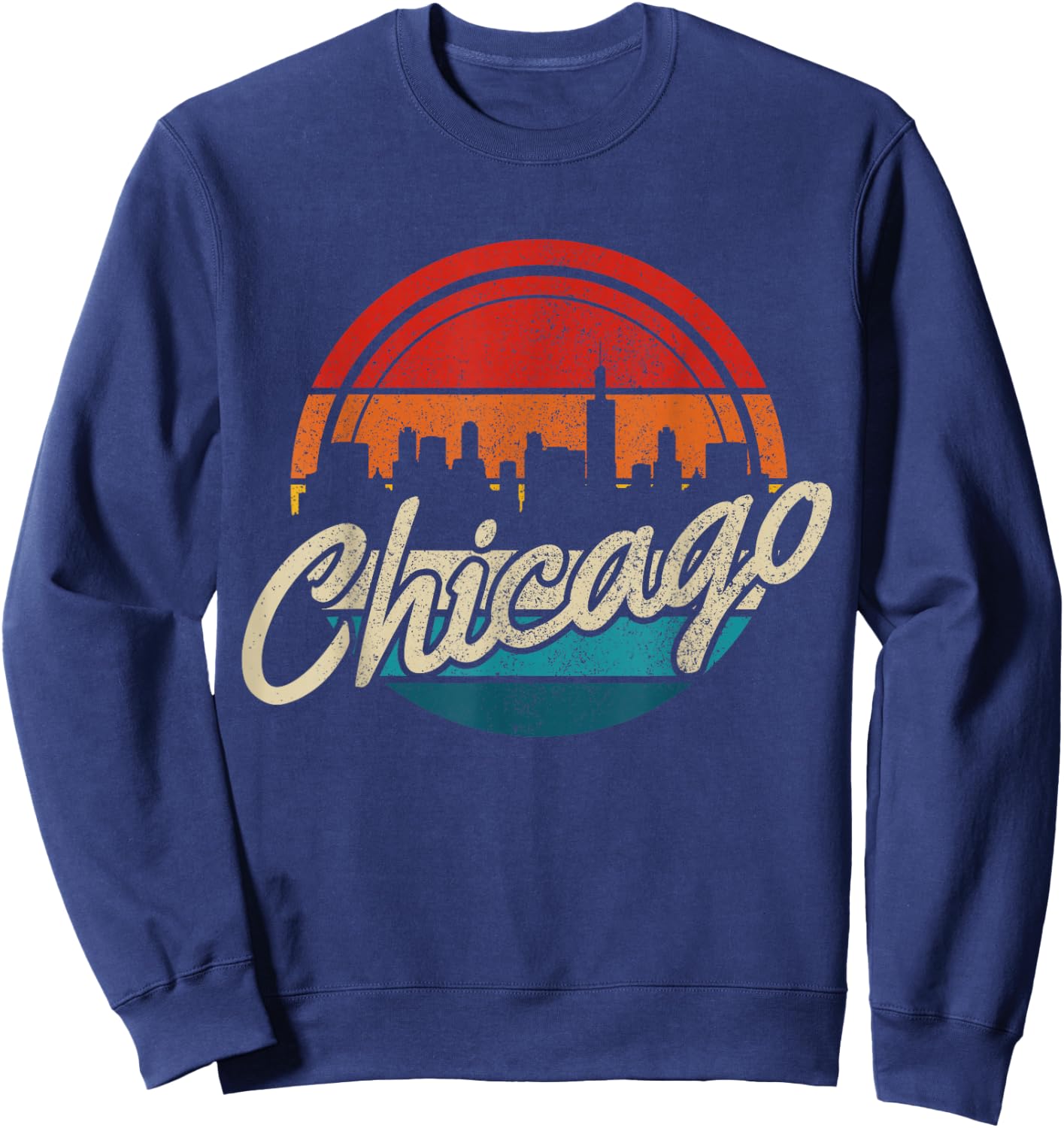 Chicago Illinois Vintage Skyline USA America Souvenir Sweatshirt - Sweatshirt | Navy