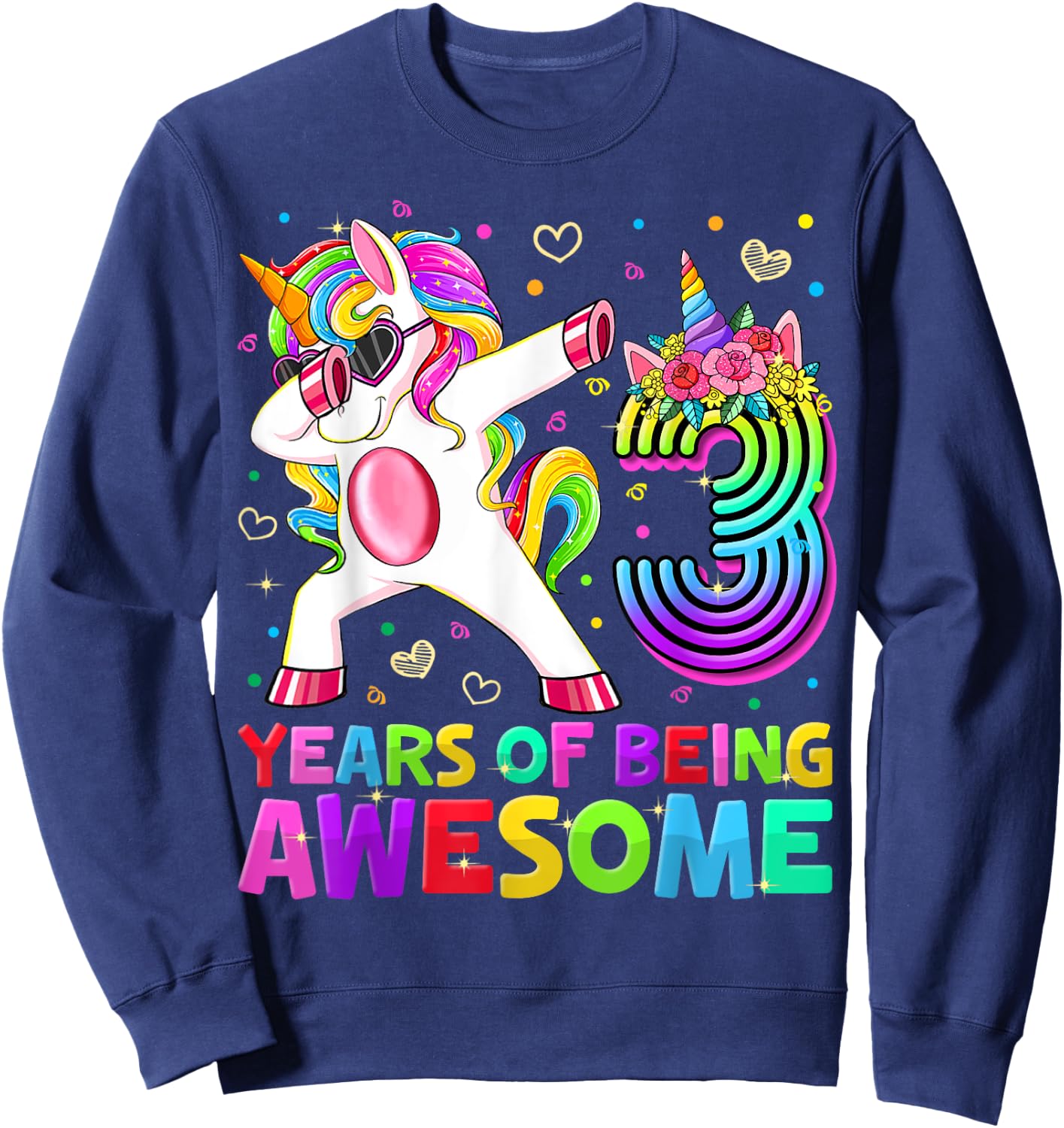 Cute 3rd Birthday Girl Dabbing Unicorn 3 Year Old Party Gift Sweatshirt - Sweatshirt | Navy