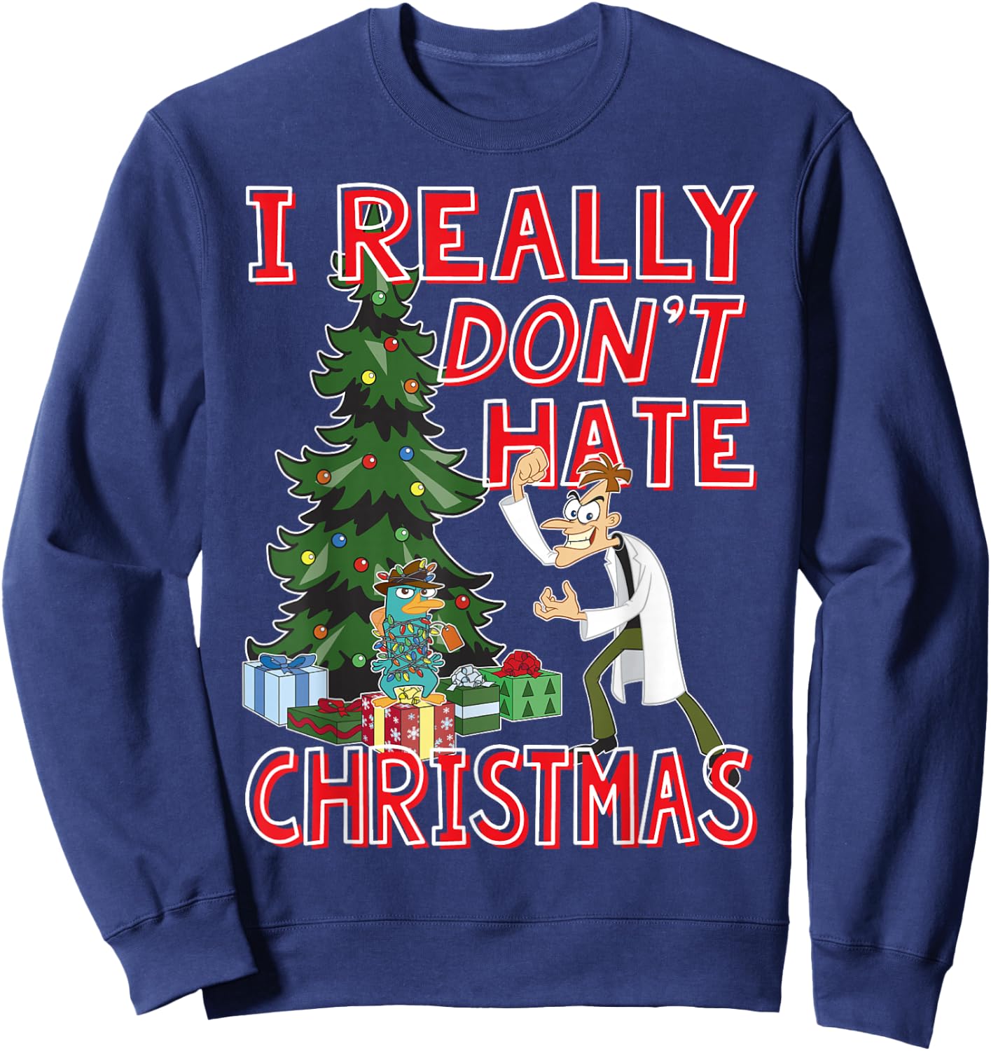 Disney Phineas and Ferb Doof Christmas Quote Sweatshirt - Sweatshirt | Navy