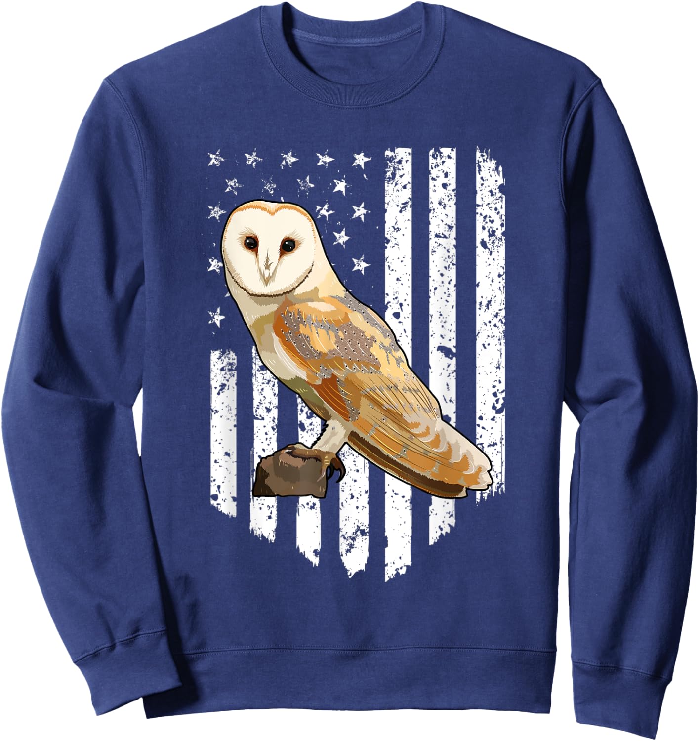 White American Flag Barn Owl Bird 4th Of July Women Men Sweatshirt - Sweatshirt | Navy