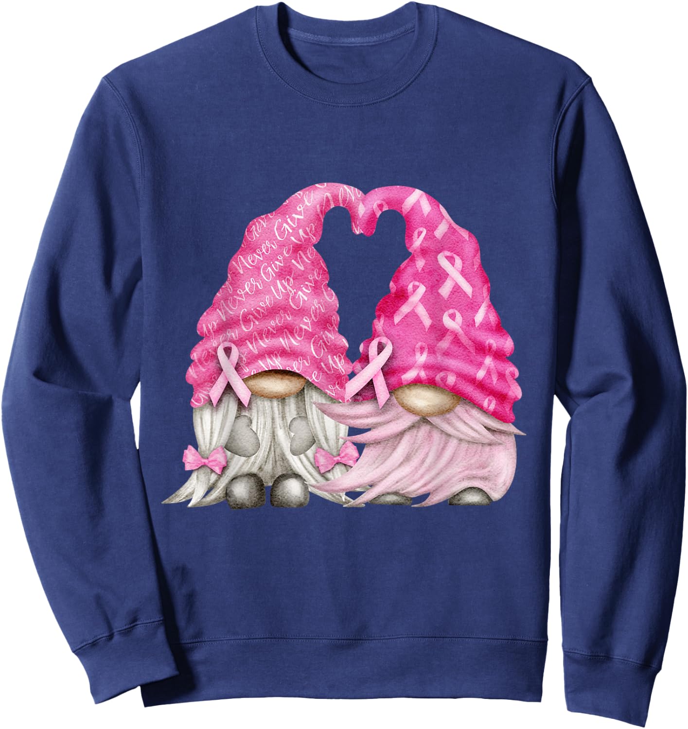 Wear Pink Gnomes For October Breast Cancer Awareness Months Sweatshirt - Sweatshirt | Navy