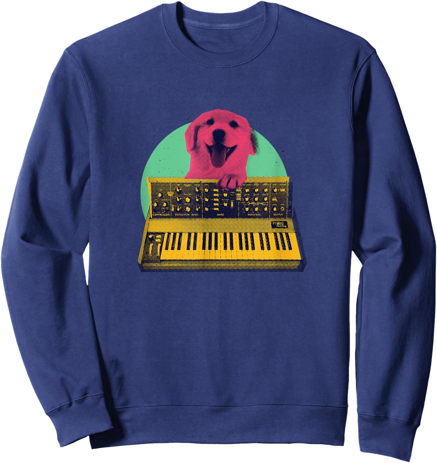 Musical Dog - Funny Design Of Dog Playing Keyboard Synth Sweatshirt - Sweatshirt | Navy