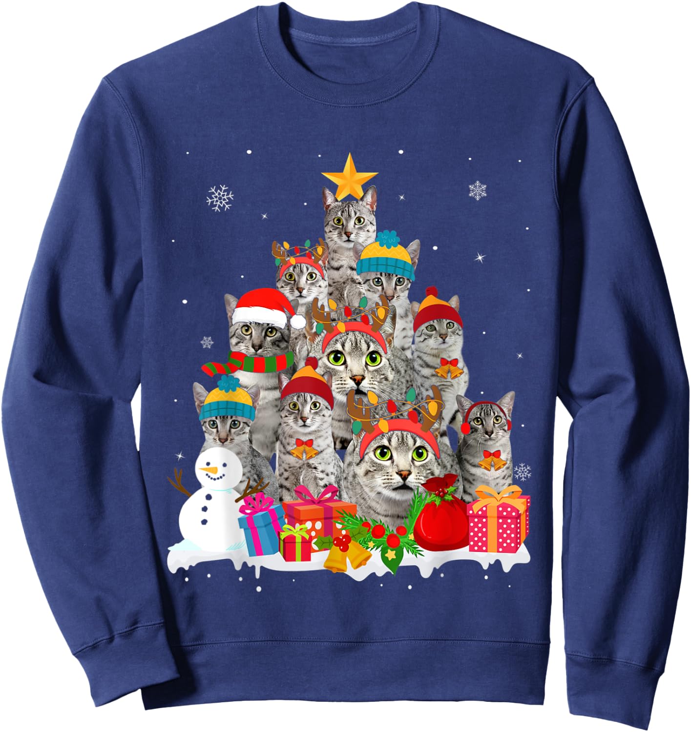 Funny Egyptian Mau Christmas Tree Pet Cat Lover Gift Sweatshirt - Sweatshirt | Navy