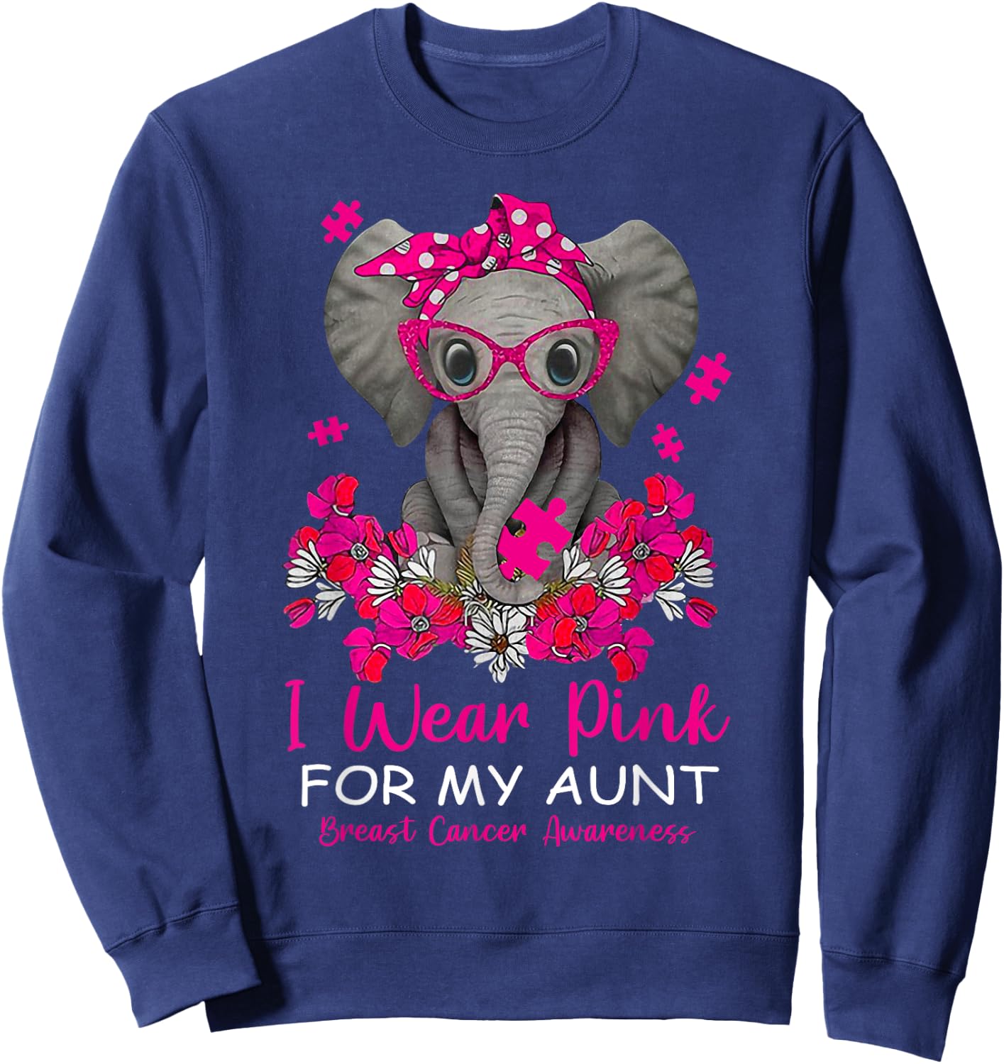 I Wear Pink For My Aunt Elephant Breast Cancer Awareness Sweatshirt - Sweatshirt | Navy