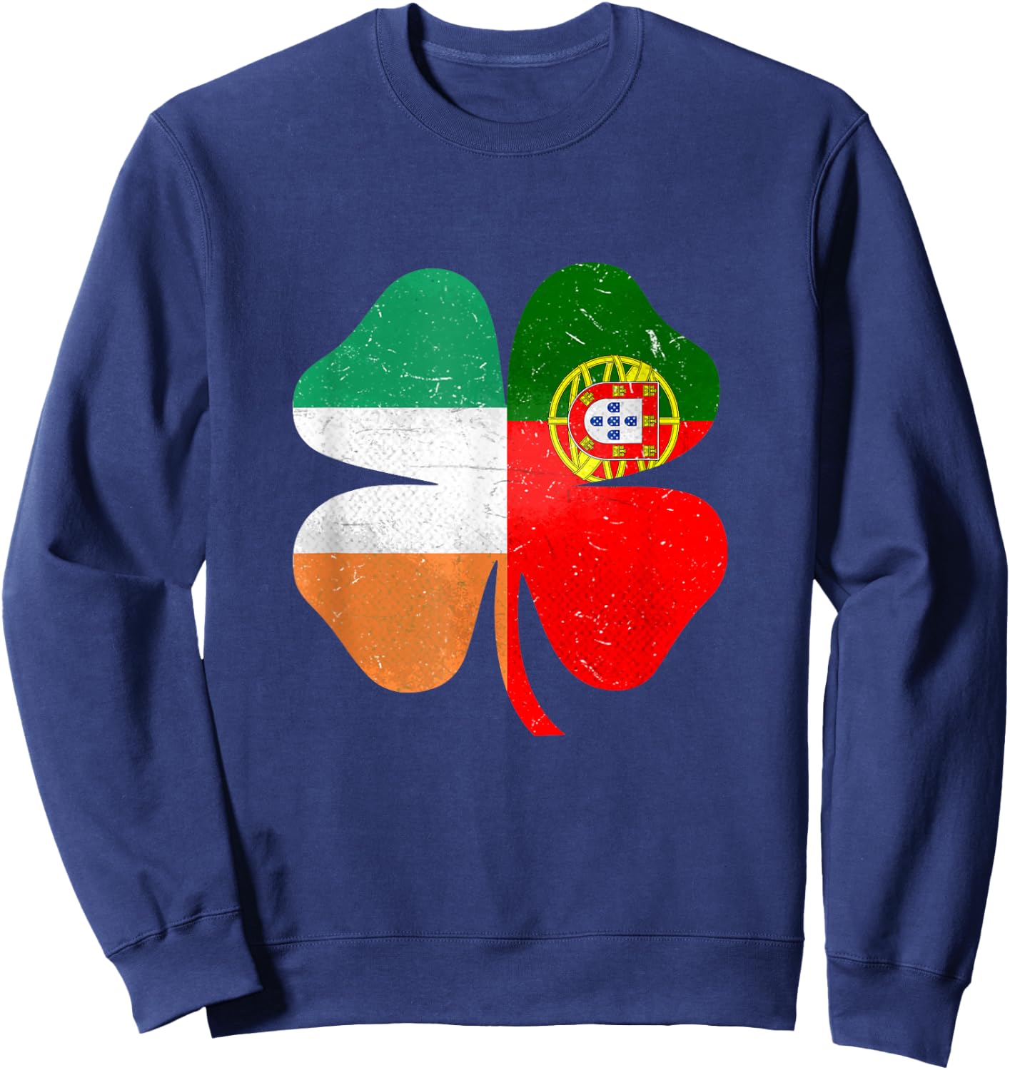 Portuguese Irish Shamrock Portugal Ireland Saint Patrick's Day Sweatshirt - Sweatshirt | Navy