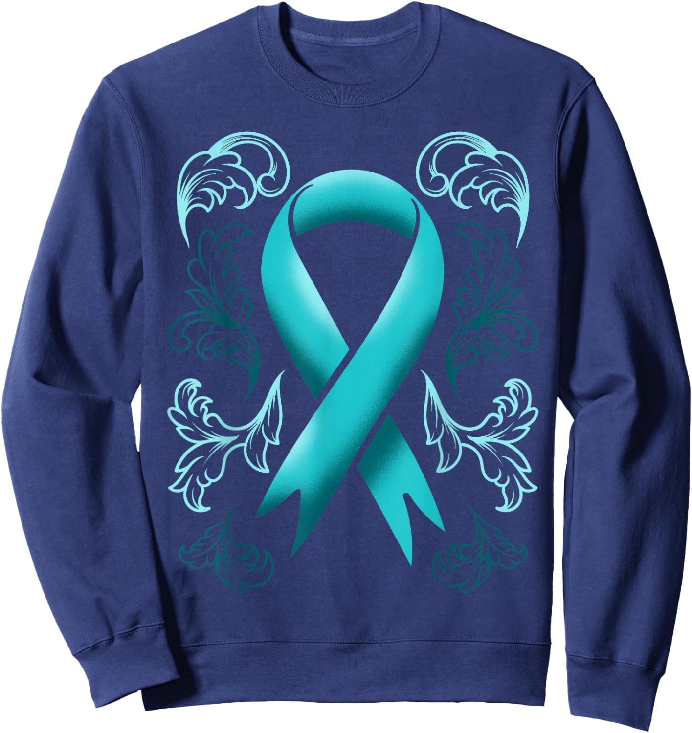 Ovarian Cancer Awareness Ribbon Teal Carcinoma Gynecology Sweatshirt - Sweatshirt | Navy