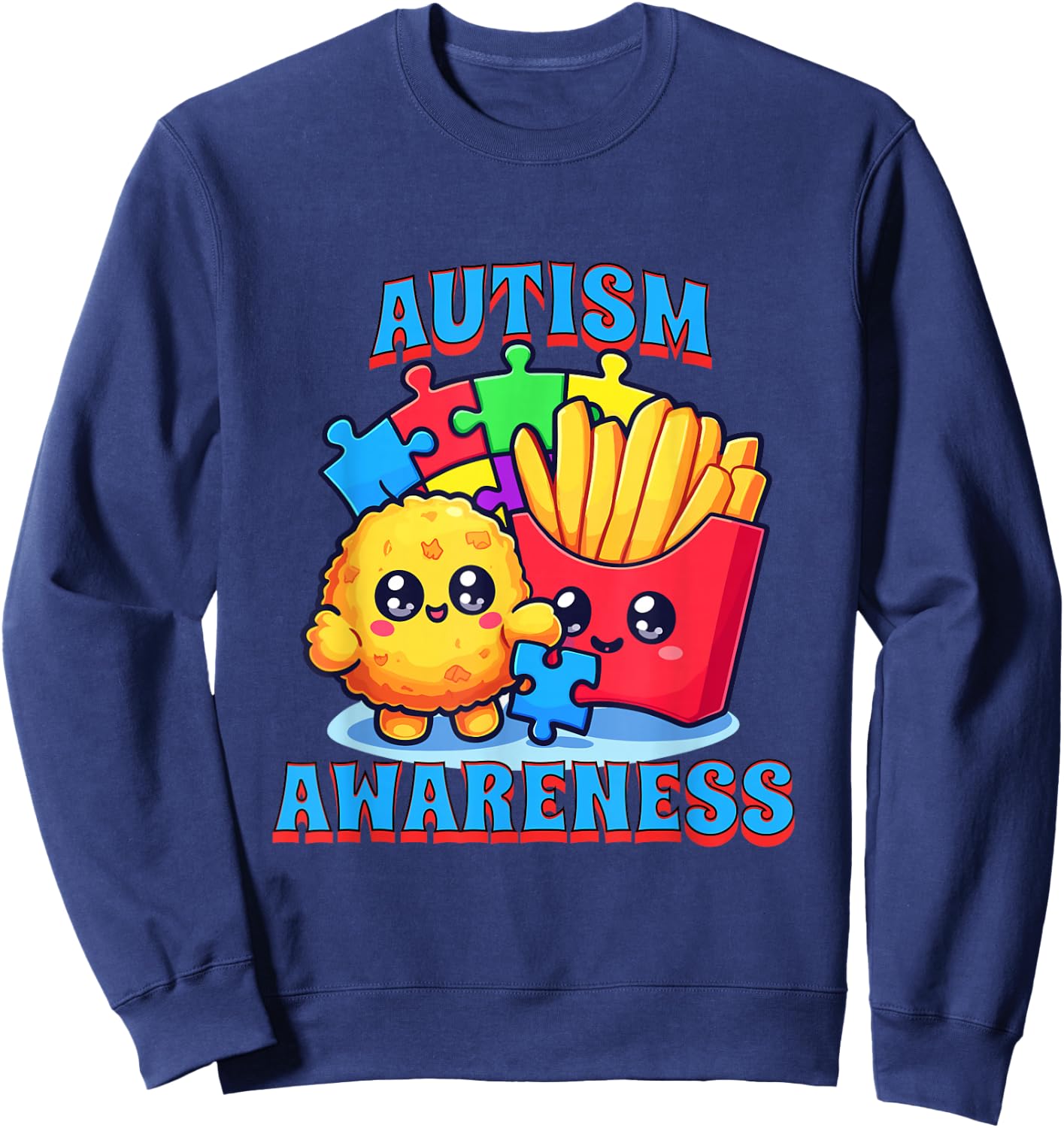 Chicken Nugget and French Fries Autism Awareness Sweatshirt - Sweatshirt | Navy