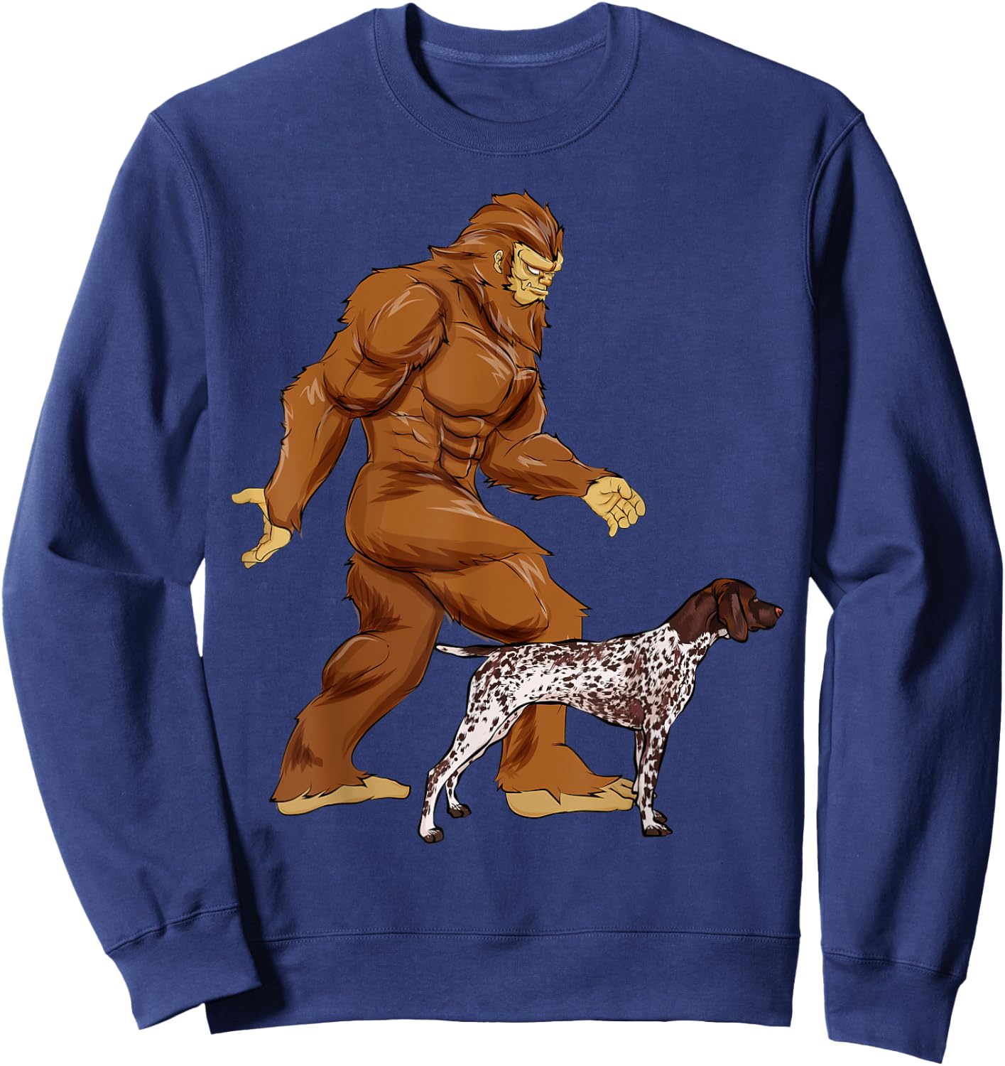 Funny Bigfoot Walking German Shorthaired Pointer Sasquatch Sweatshirt - Sweatshirt | Navy