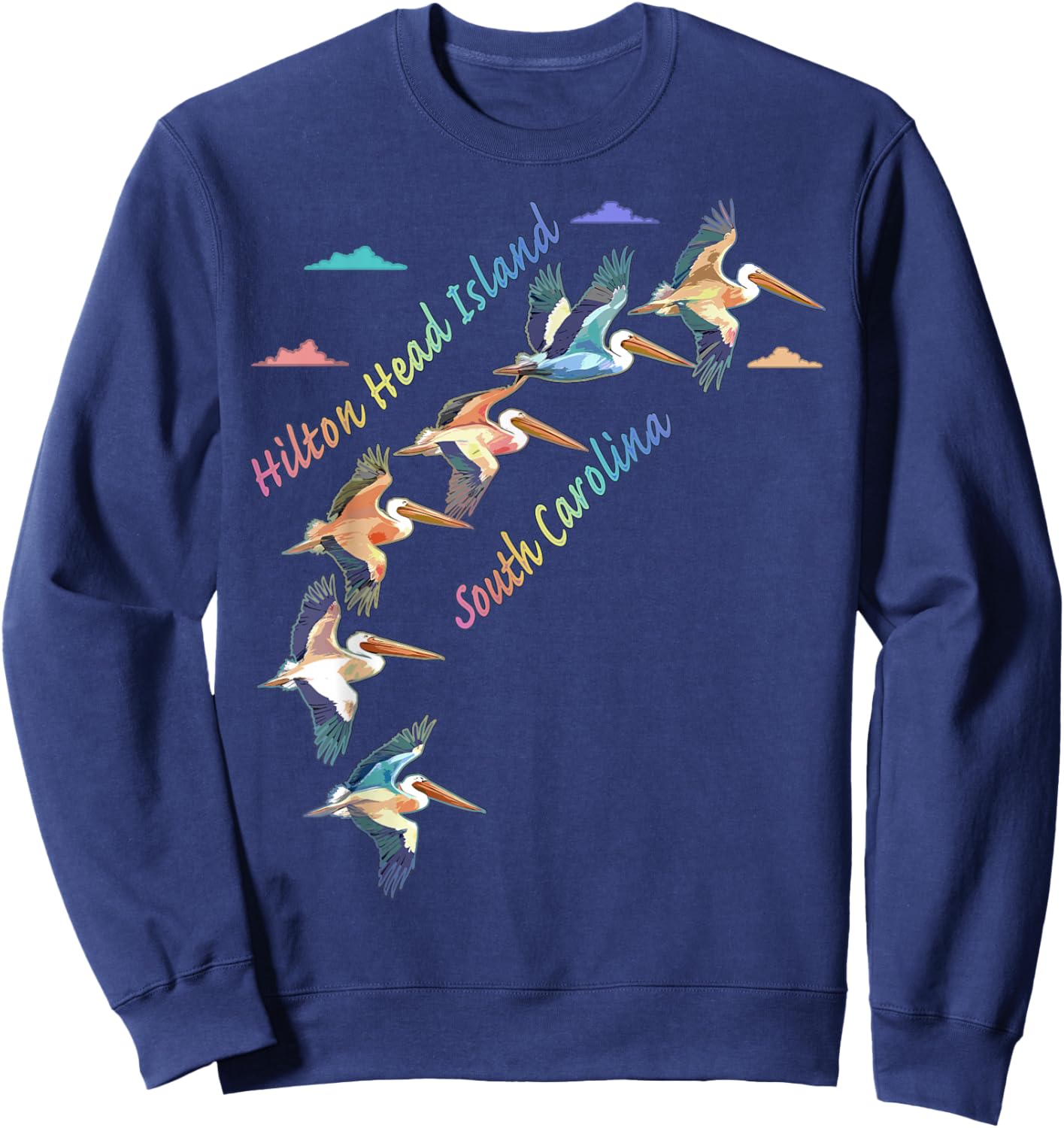 Hilton Head Island South Carolina Colorful Tie-Dye Pelican Sweatshirt - Sweatshirt | Navy