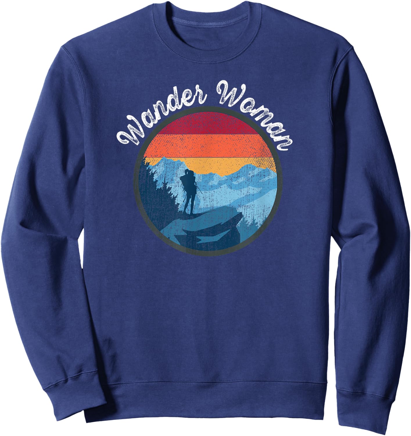 Wander Woman Retro Sunset - Climbing Hiking Outdoor Funny Sweatshirt - Sweatshirt | Navy