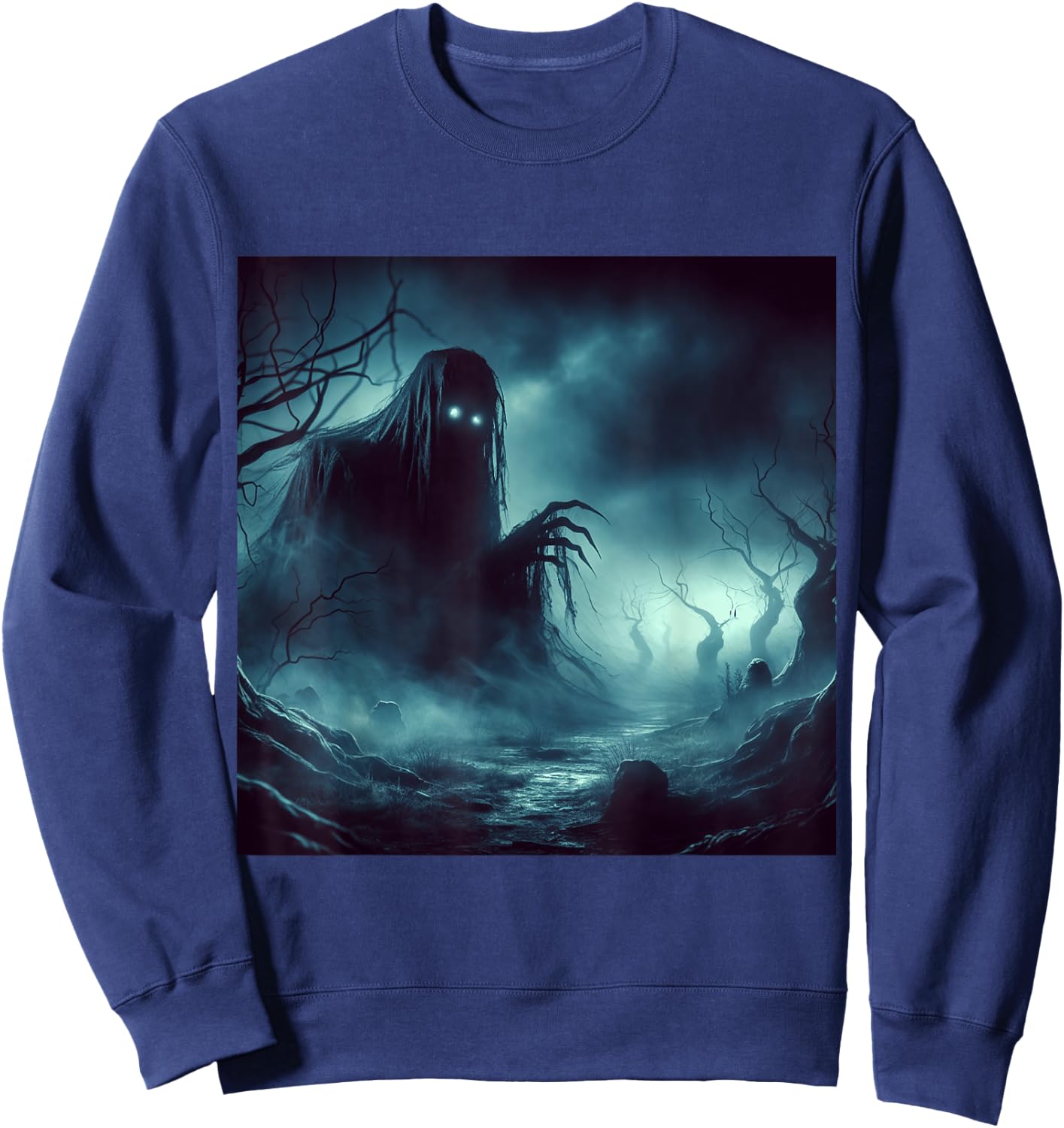 Haunted Cemetery Undead Monster and Halloween Scary Graphic Sweatshirt - Sweatshirt | Navy