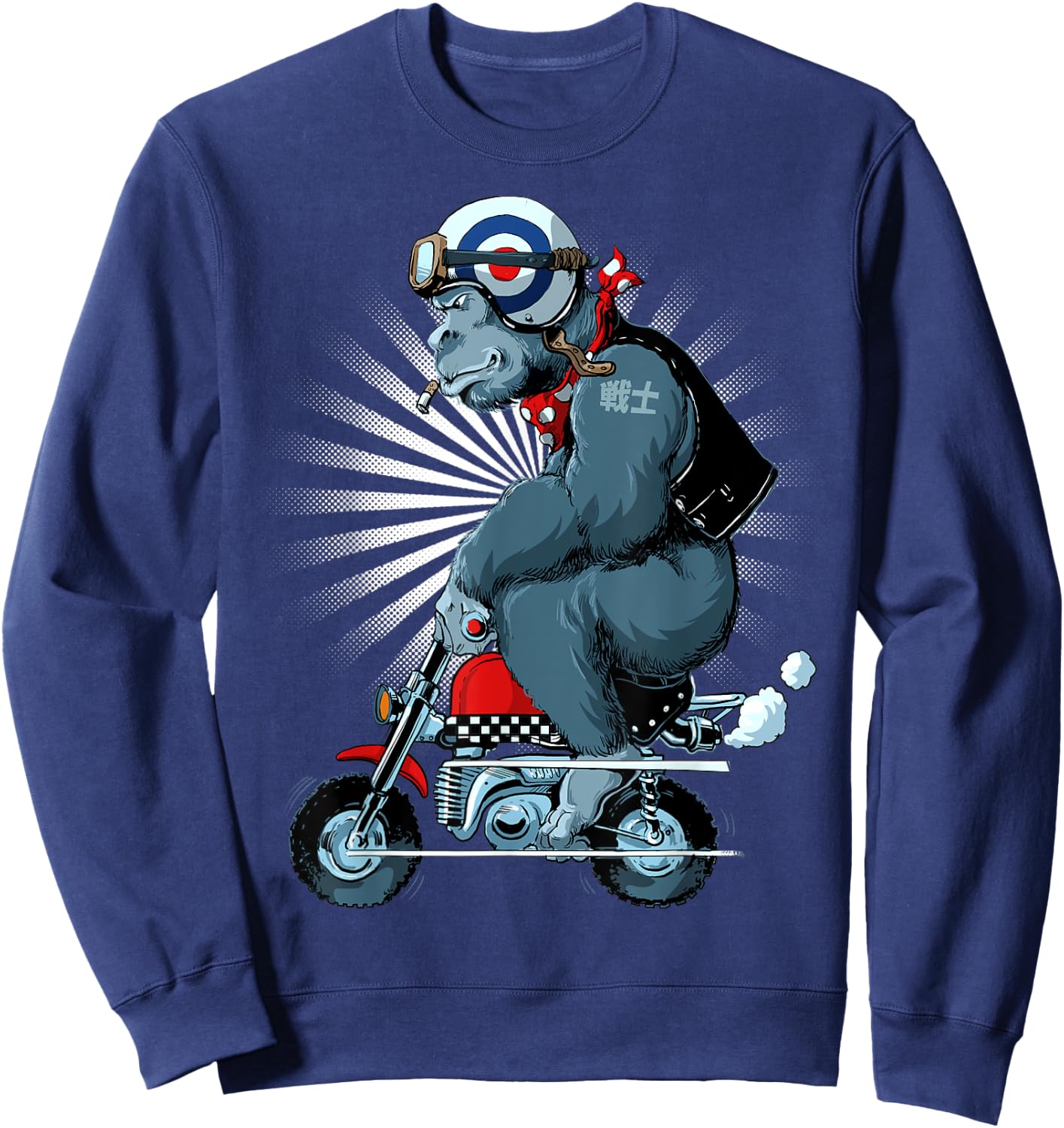 Monkey Bike Gorilla Cartoon Motorbike Design Sweatshirt - Sweatshirt | Navy