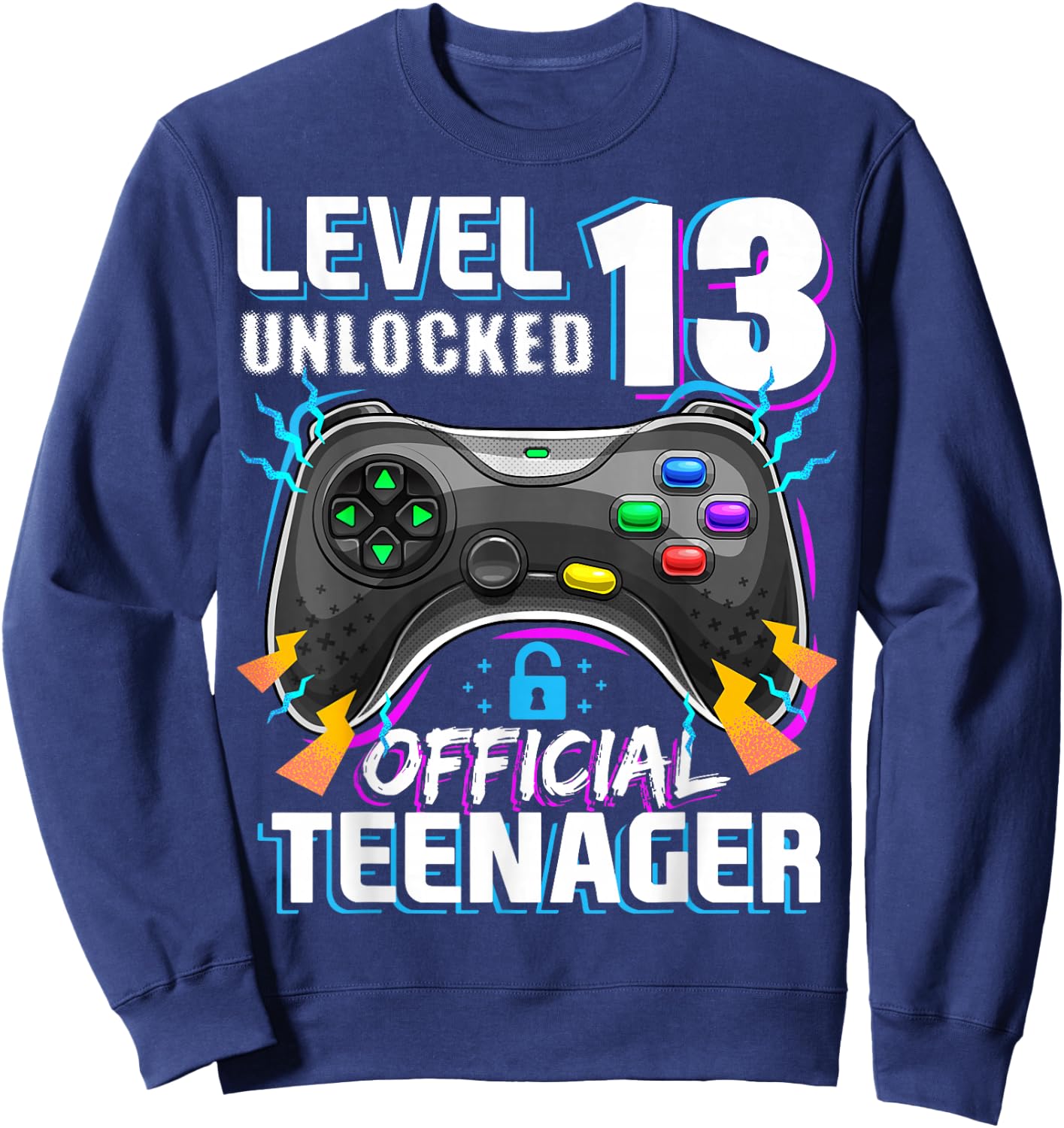 Level 13 Unlocked Official Teenager Video Game 13th Birthday Sweatshirt - Sweatshirt | Navy
