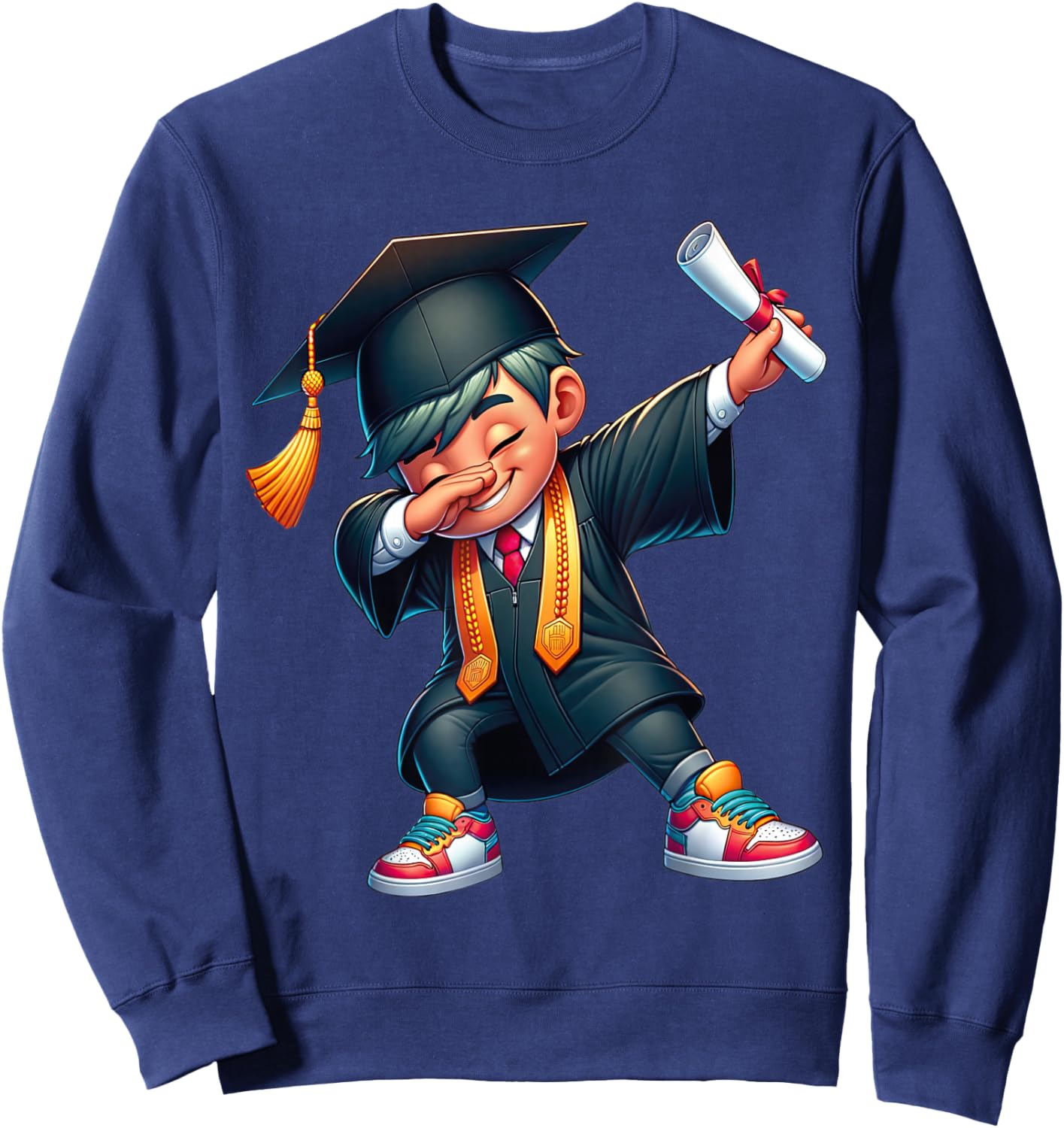 Kids Funny Boys Grad Gifts Dabbing Graduation Class Of 2025 Sweatshirt - Sweatshirt | Navy