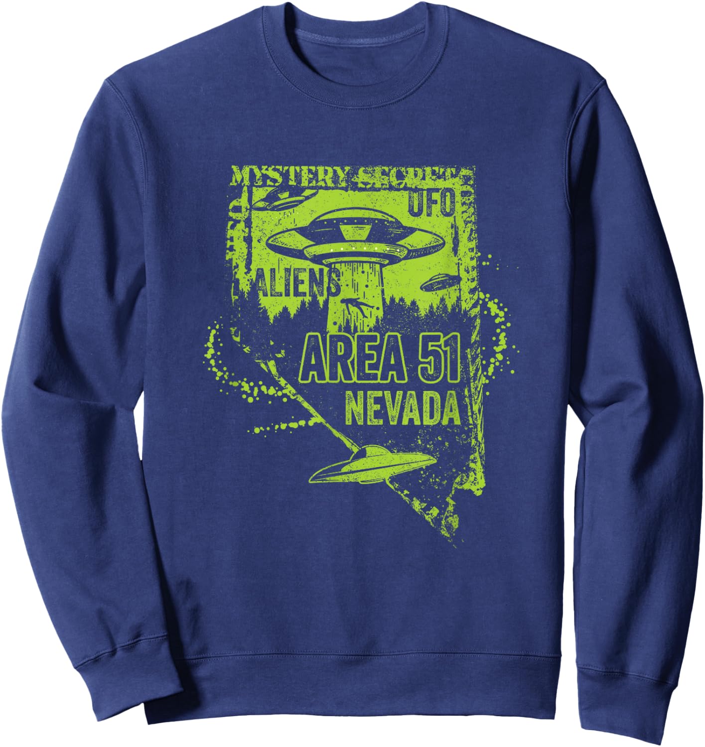UFO Distressed Area 51 Alien Extraterrestrial Flying Saucer Sweatshirt - Sweatshirt | Navy