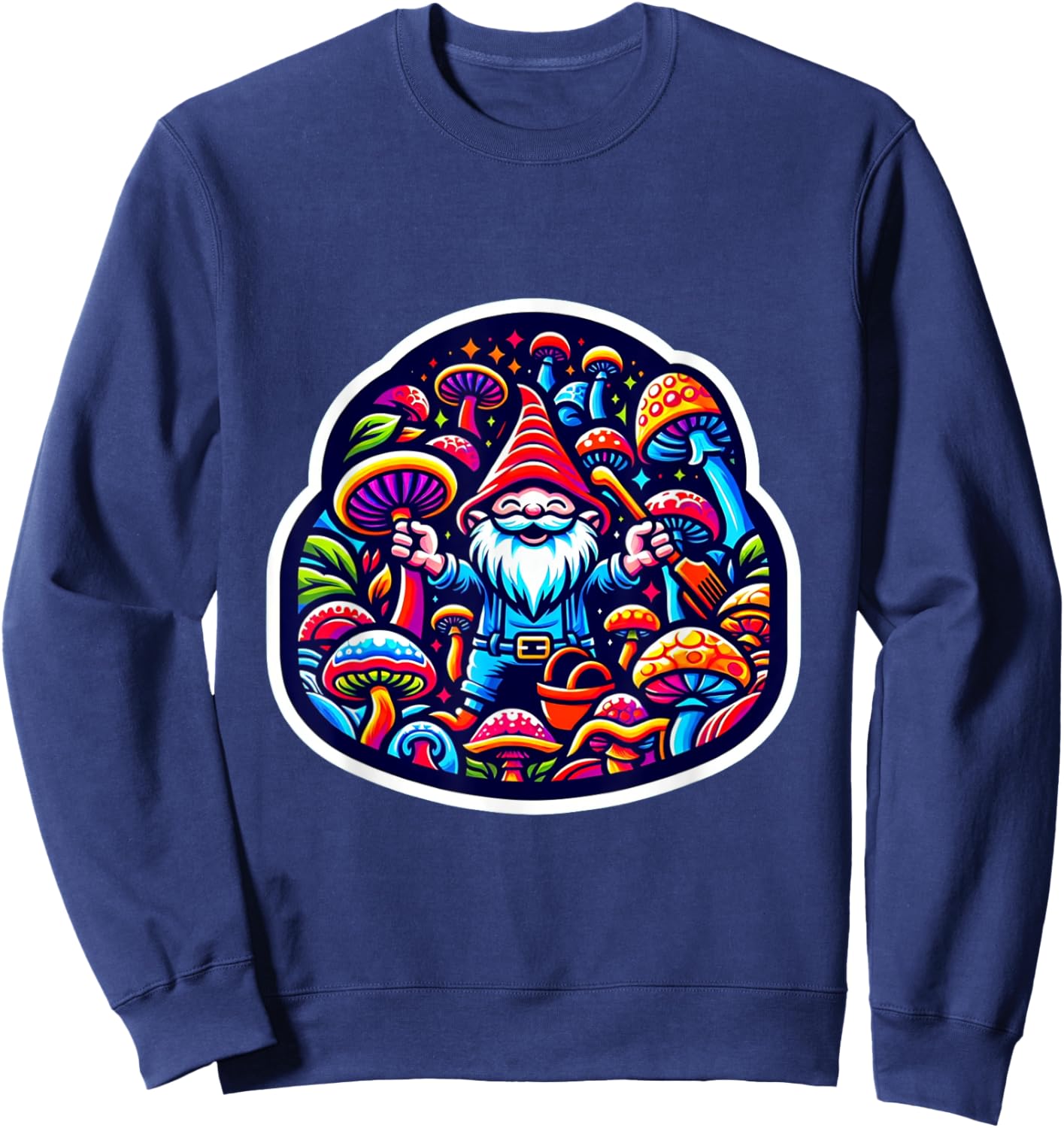 Trippy Gnome Mushroom Garden EDM Festival Rave Essential Sweatshirt - Sweatshirt | Navy