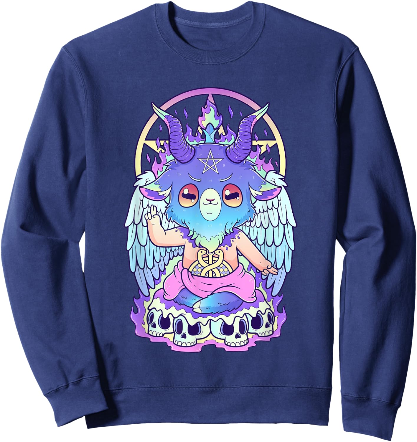 Kawaii Pastel Goth Cute and Scary Baphomet Occult Sweatshirt - Sweatshirt | Navy