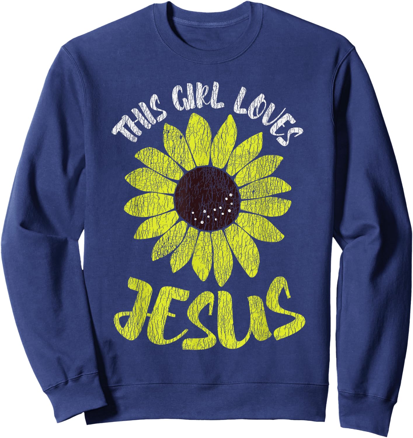 Vintage Sunflower This Girl Loves Jesus Women Christian Sweatshirt - Sweatshirt | Navy