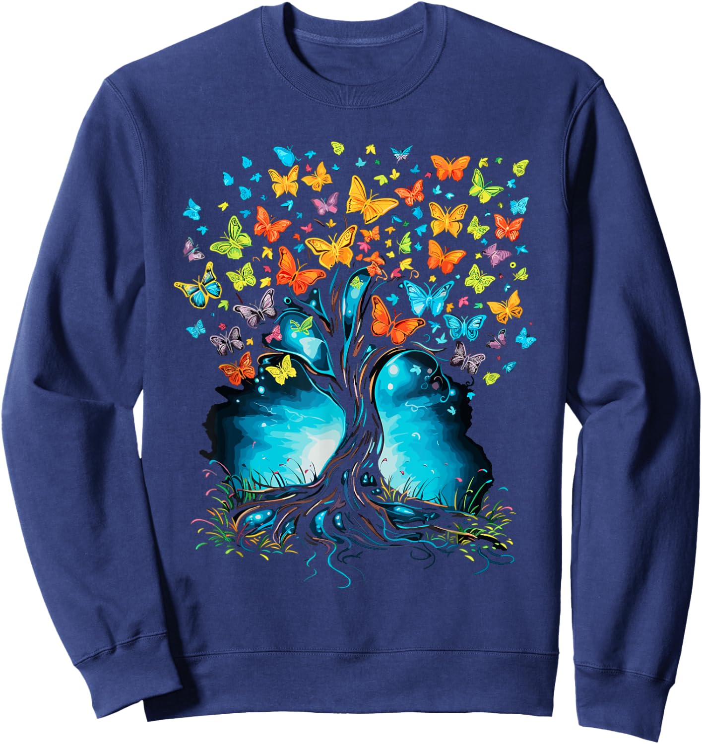 Butterfly Tree Beautiful Butterflies Garden Colorful Sweatshirt - Sweatshirt | Navy