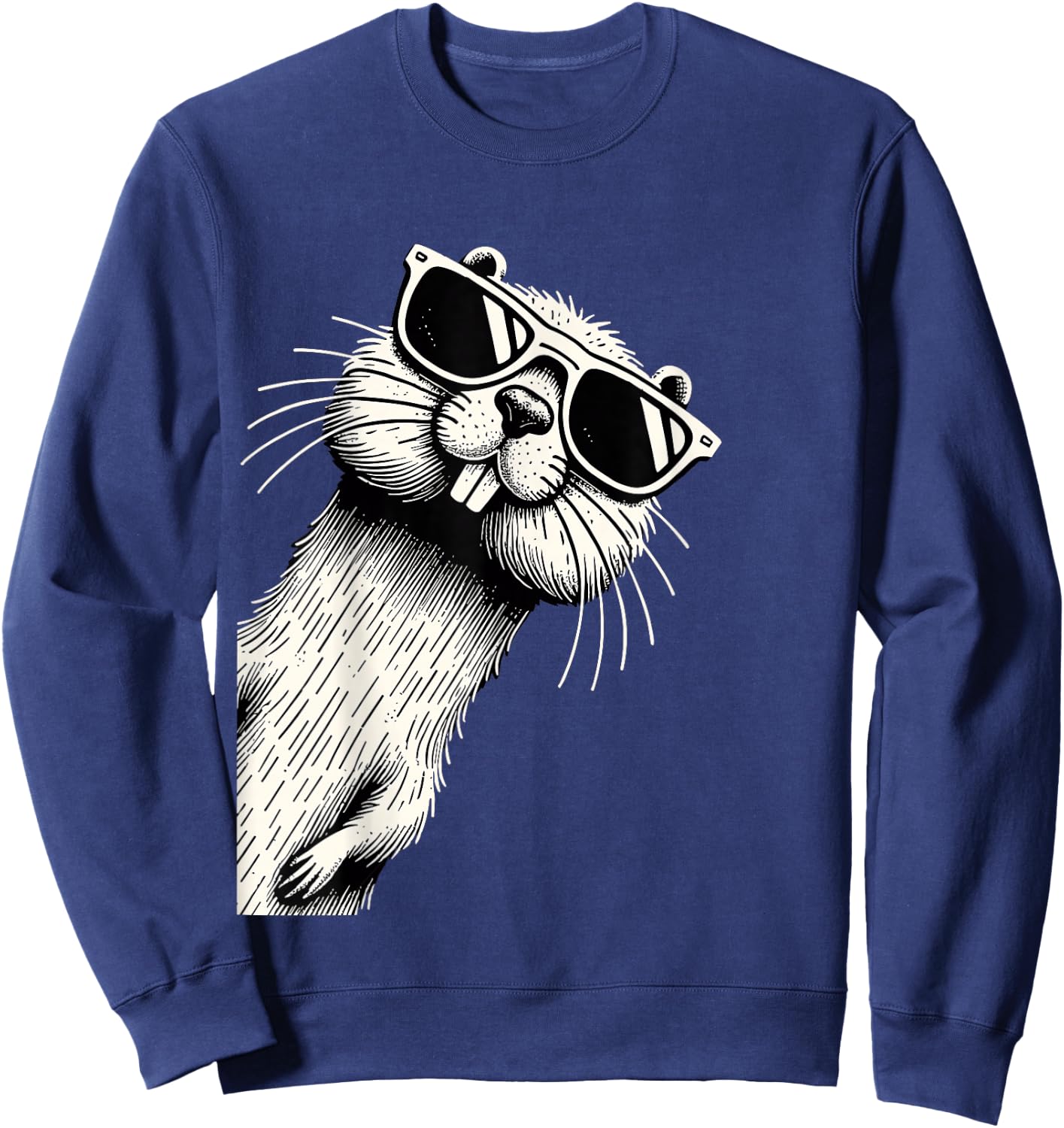 Funny Beaver Wearing Sunglasses Cool Beaver Sweatshirt - Sweatshirt | Navy