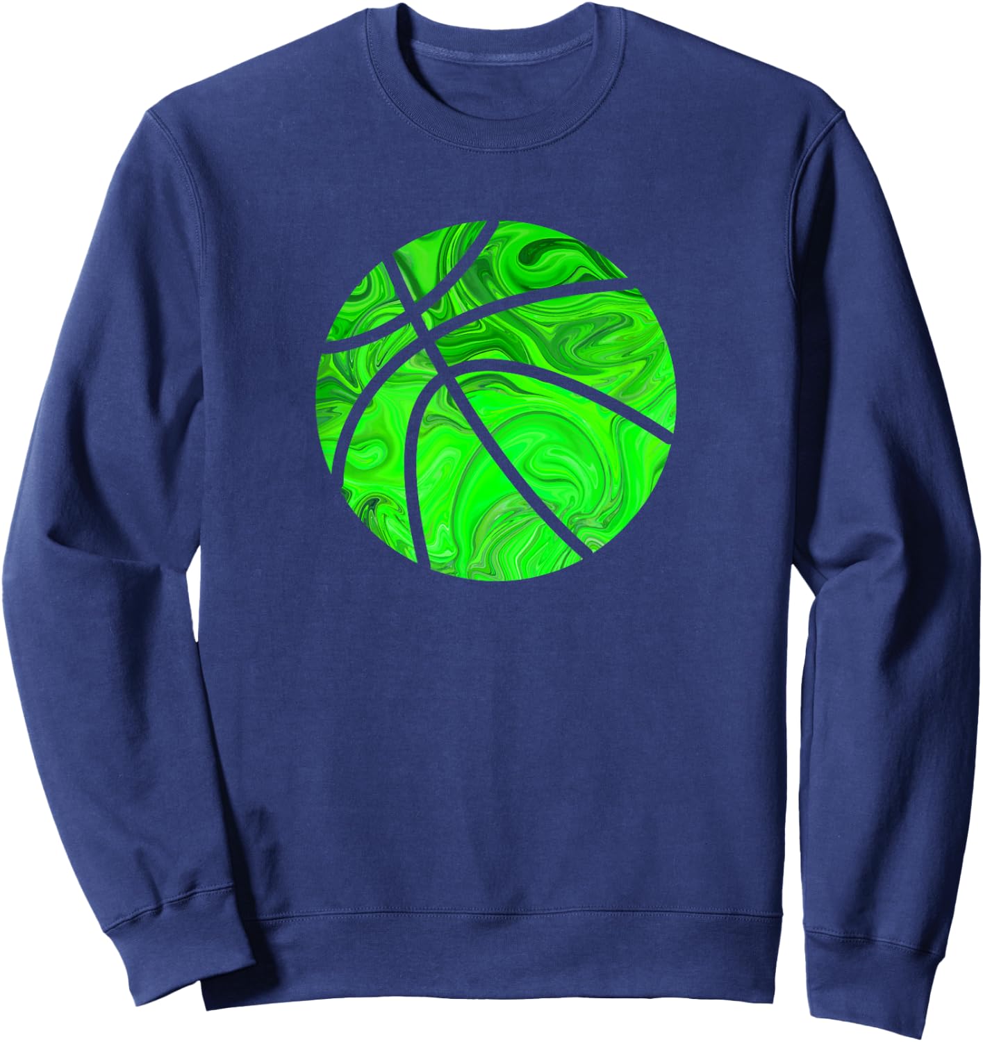 Basketball Ball Green Watercolor Gift Men Women Kids Sweatshirt - Sweatshirt | Navy