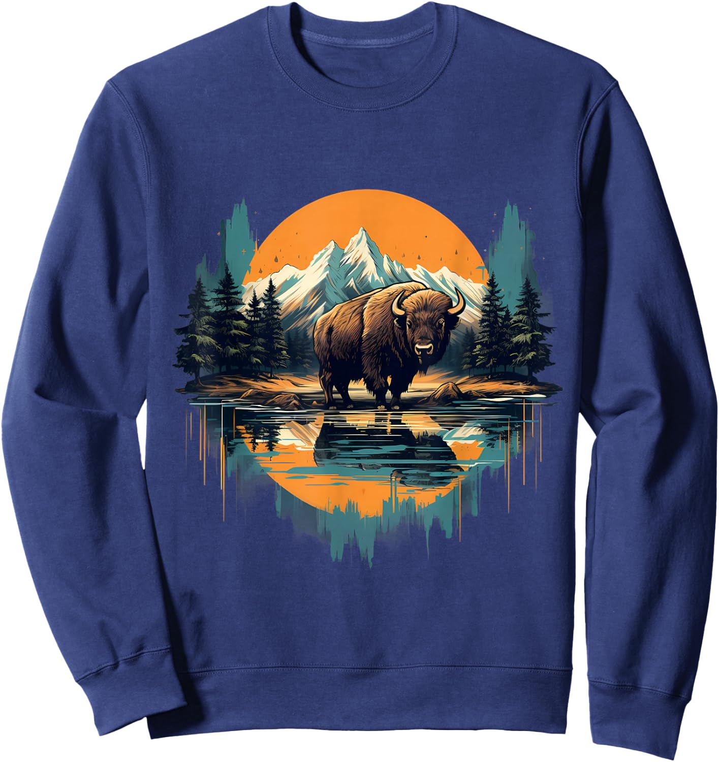 Buffalo Wildlife Animal Art Artwork Bison Savanna Nature Sweatshirt - Sweatshirt | Navy