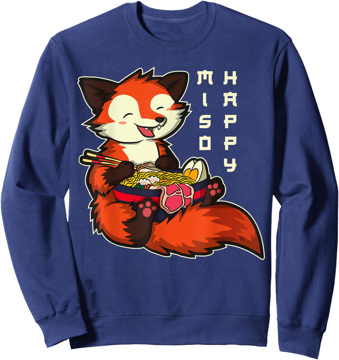 Japanese Anime Kawaii Ramen Noodles Fox Sweatshirt - Sweatshirt | Navy